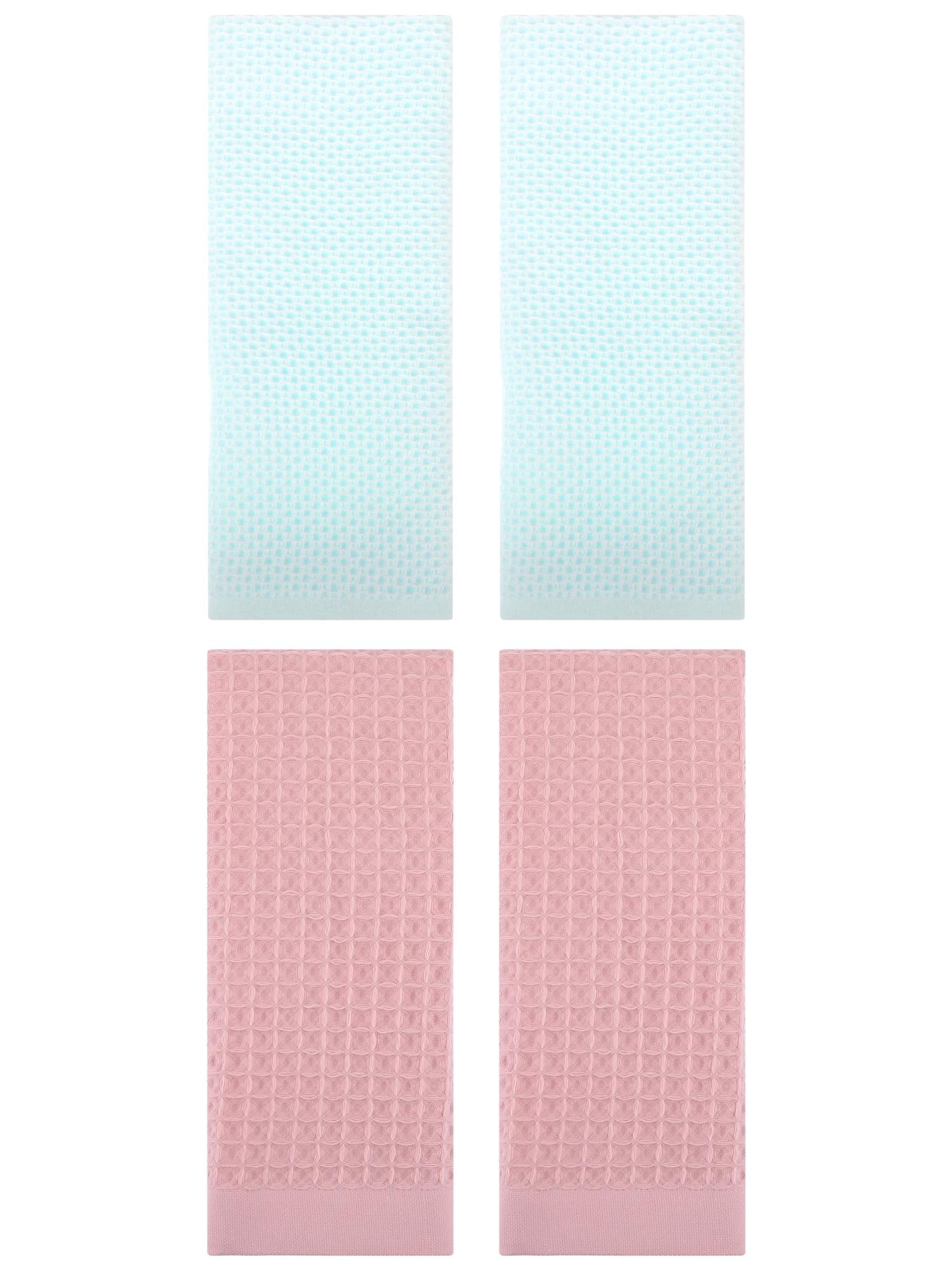 Unique Bargains 4 Pcs Soft Waffle Hand Towel Light Cyan/Pink 13" x 30"/14" x 30"