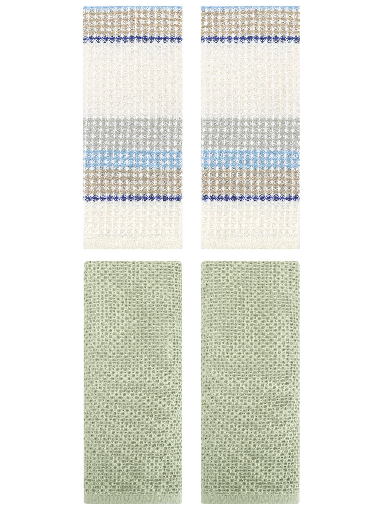Unique Bargains 4 Pcs Soft Waffle Hand Towel Light Green/Beige Yellow 13" x 30"/13" x 29"