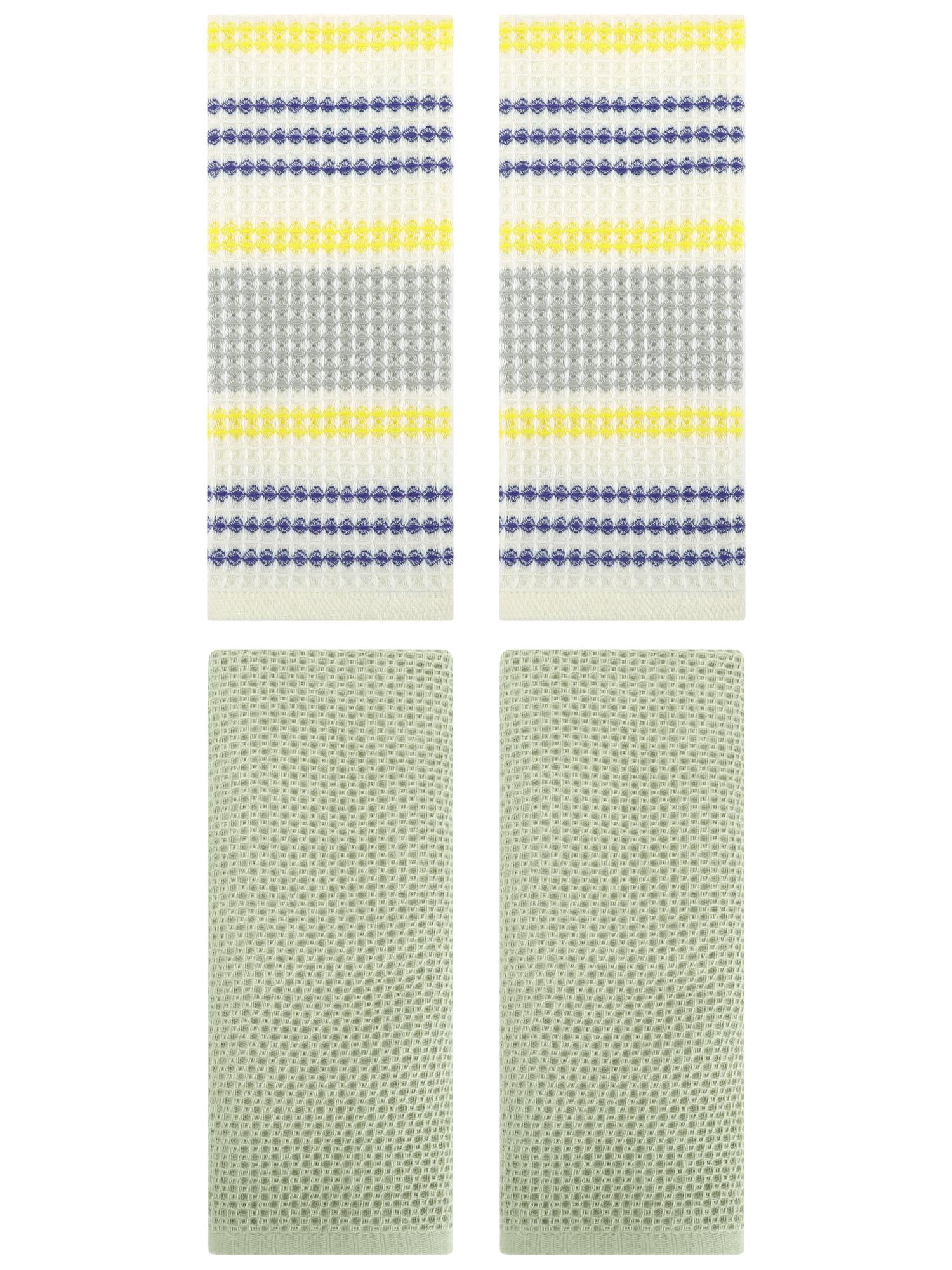 Unique Bargains 4 Pcs Soft Waffle Hand Towel Light Green/Blue Yellow 13" x 30"/13" x 29"