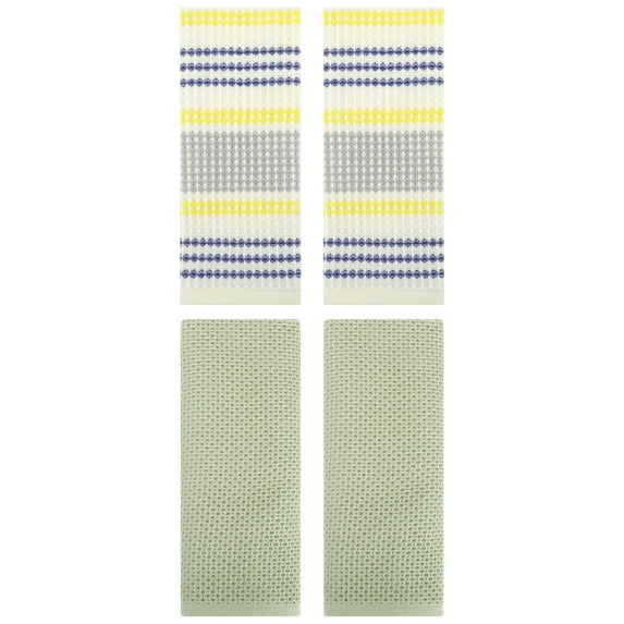 Unique Bargains 4 Pcs Soft Waffle Hand Towel Light Green/Blue Yellow 13" x 30"/13" x 29"
