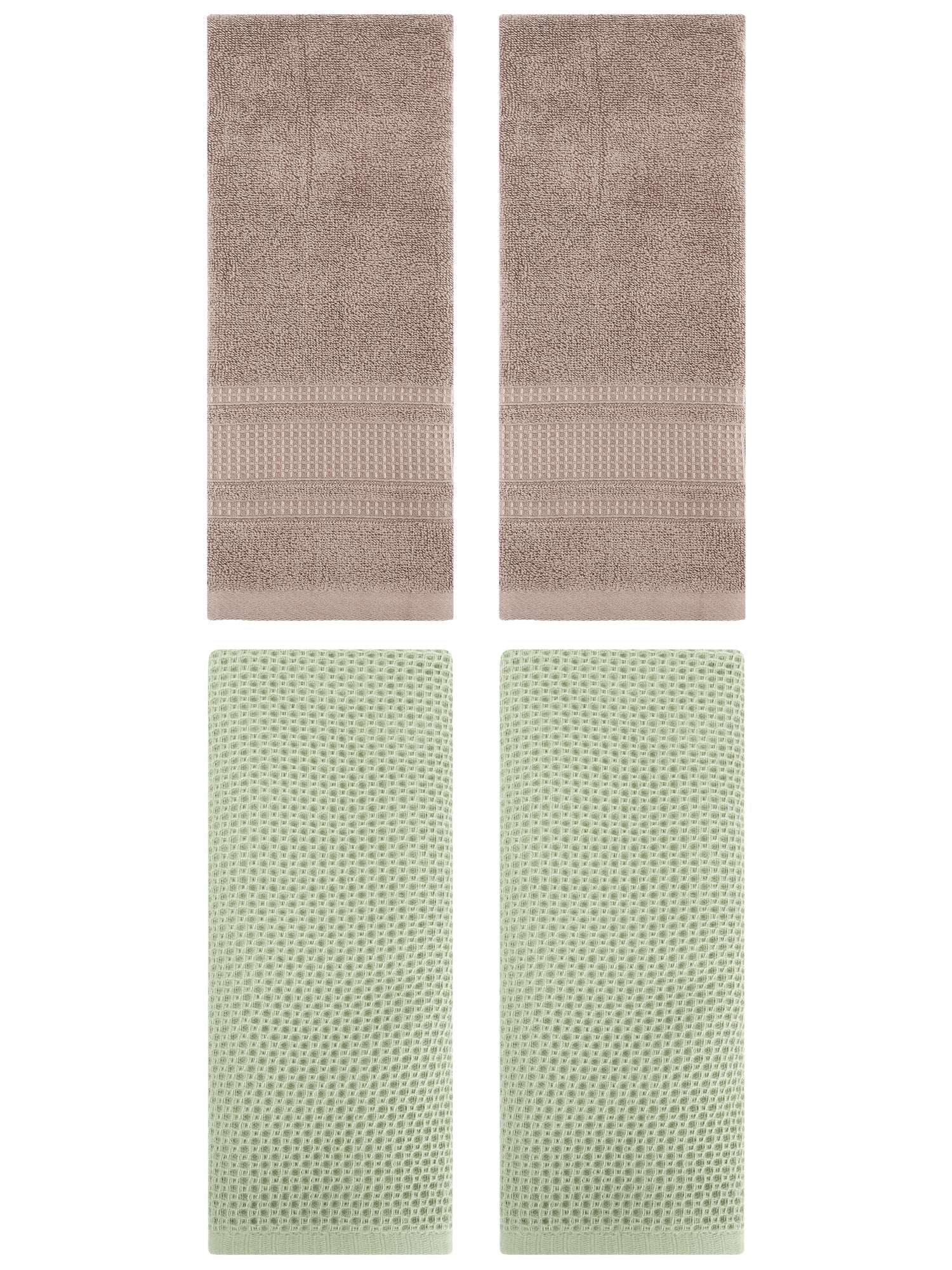 Unique Bargains 4 Pcs Soft Waffle Hand Towel Light Green/Brown 13" x 30"/13" x 29"
