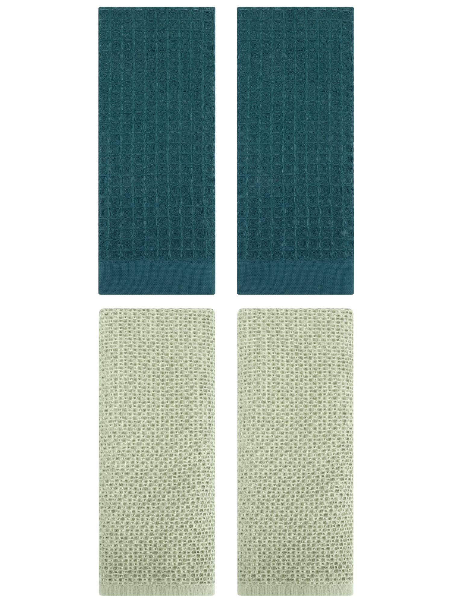 Unique Bargains 4 Pcs Soft Waffle Hand Towel Light Green/Dark Green 13" x 30"/14" x 30"
