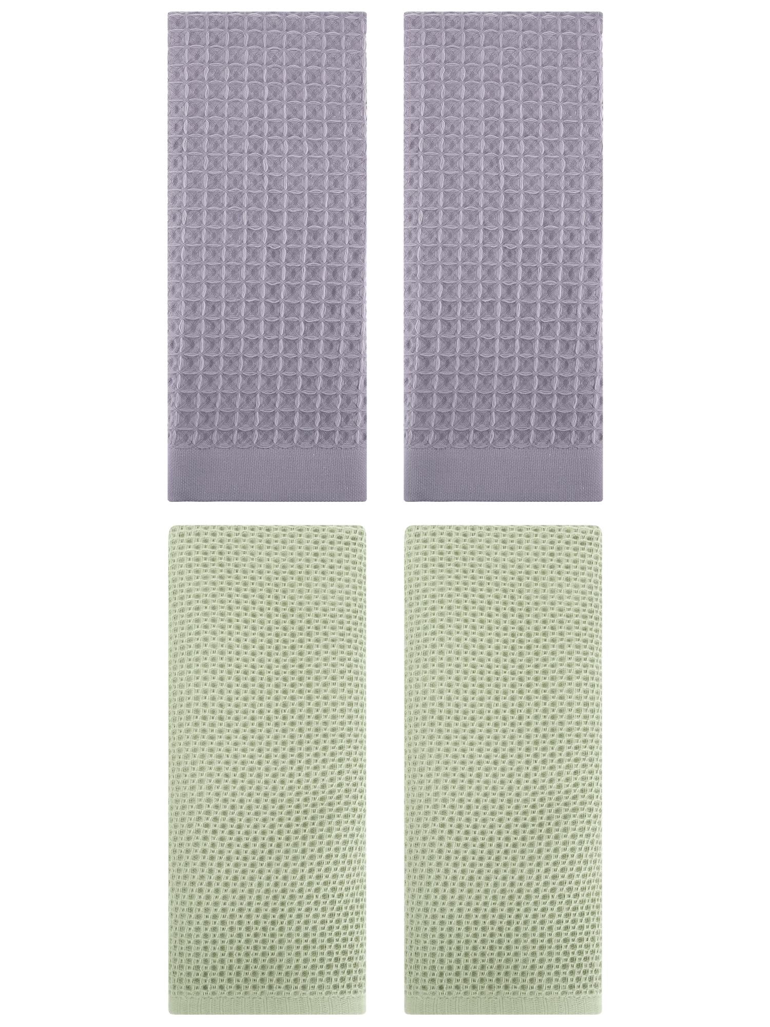 Unique Bargains 4 Pcs Soft Waffle Hand Towel Light Green/Grey 13" x 30"/14" x 30"