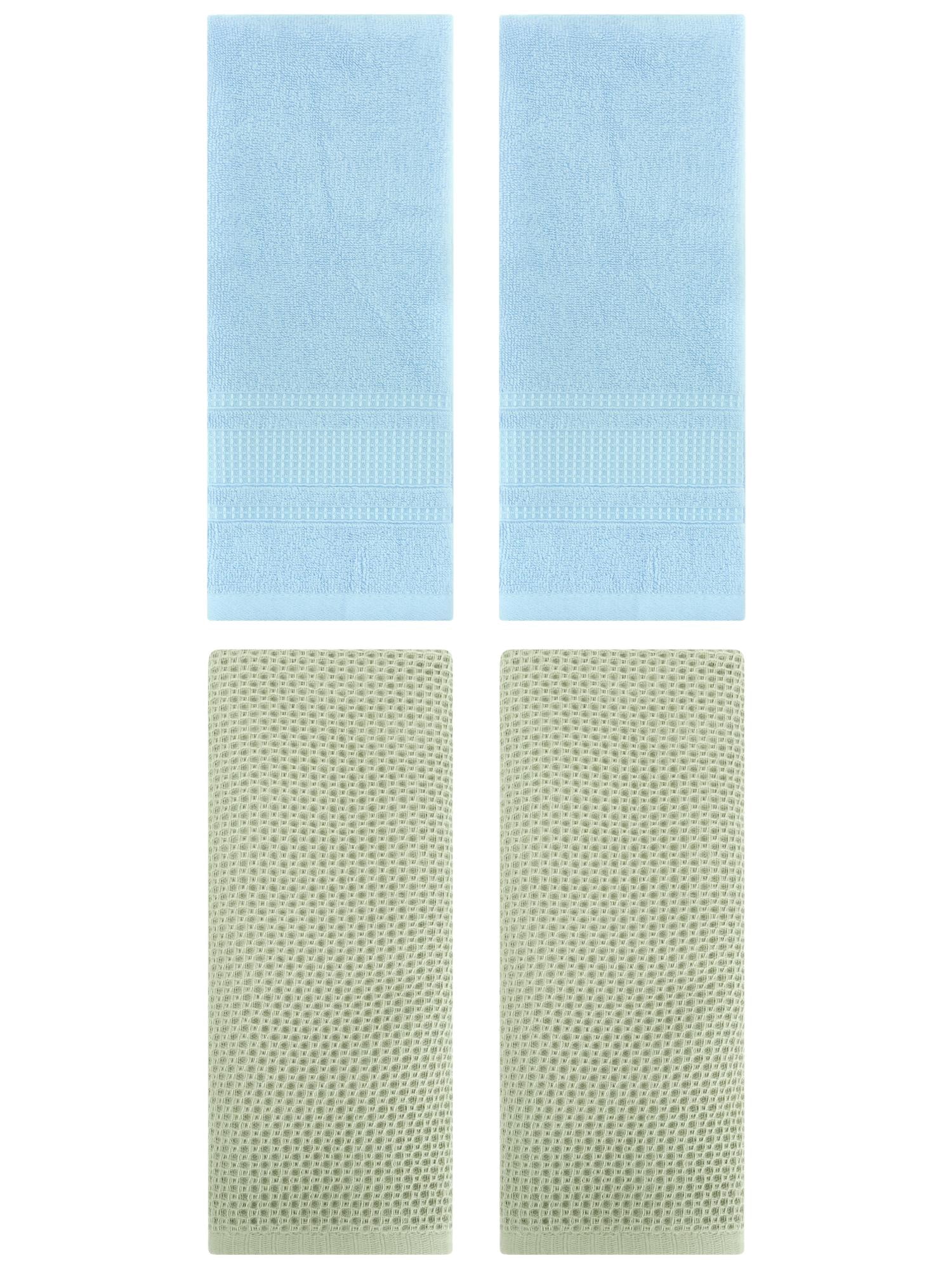 Unique Bargains 4 Pcs Soft Waffle Hand Towel Light Green/Light Blue 13" x 30"/13" x 29"