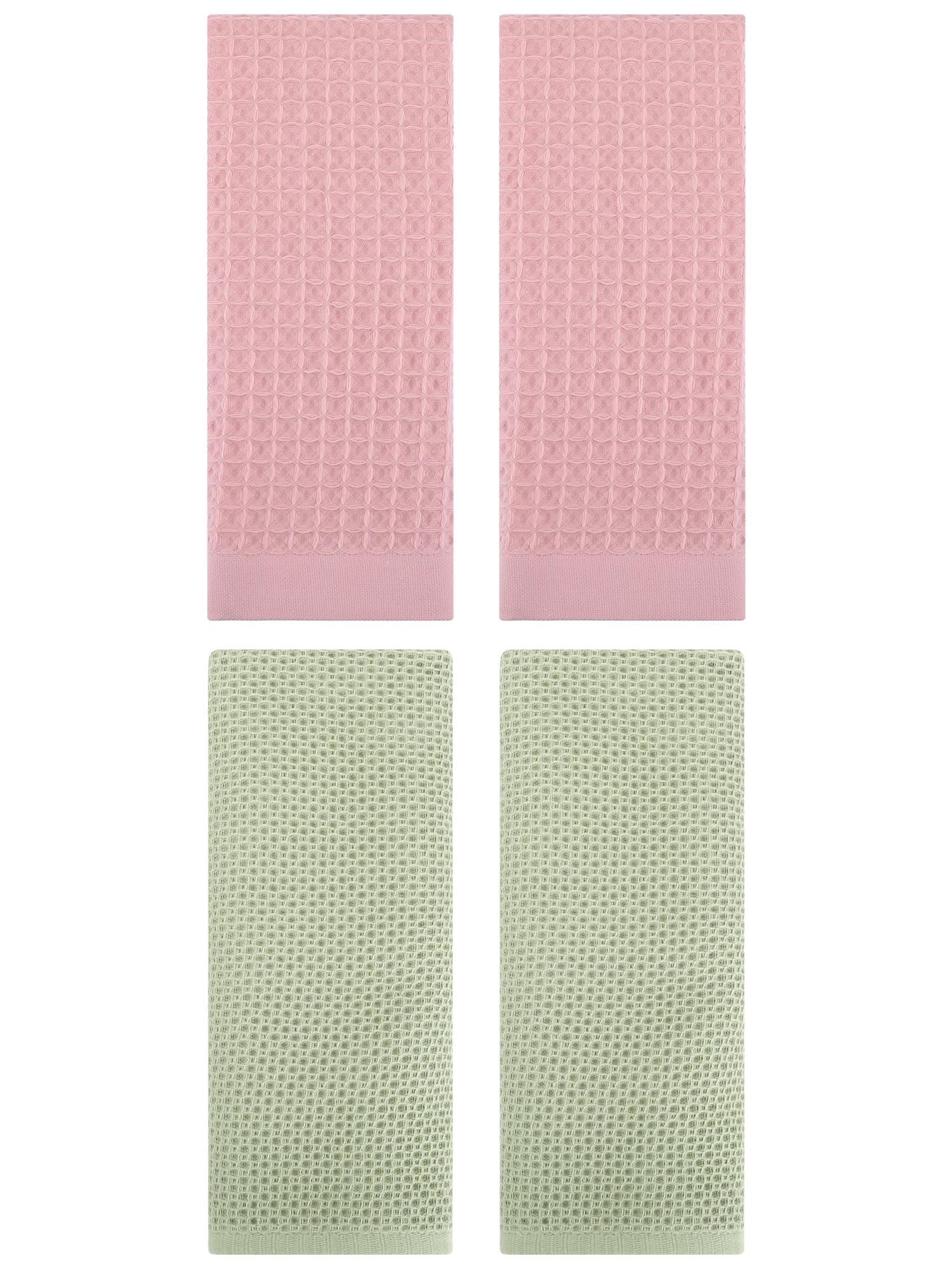 Unique Bargains 4 Pcs Soft Waffle Hand Towel Light Green/Pink 13" x 30"/14" x 30"