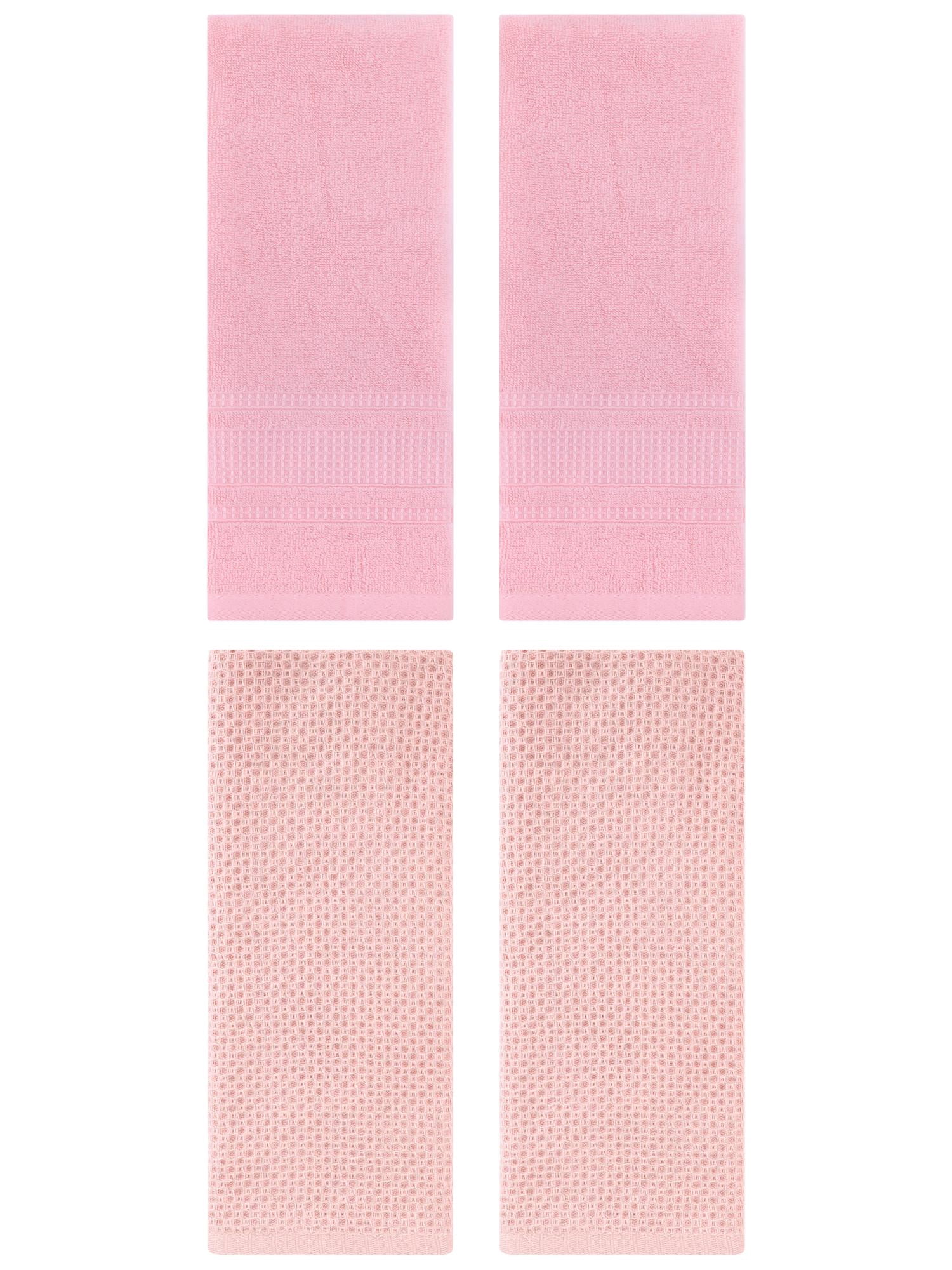 Unique Bargains 4 Pcs Soft Waffle Hand Towel Pink 13" x 30"/13" x 29"