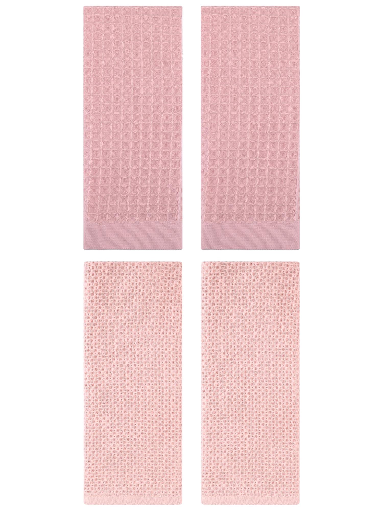 Unique Bargains 4 Pcs Soft Waffle Hand Towel Pink 13" x 30"/14" x 30"