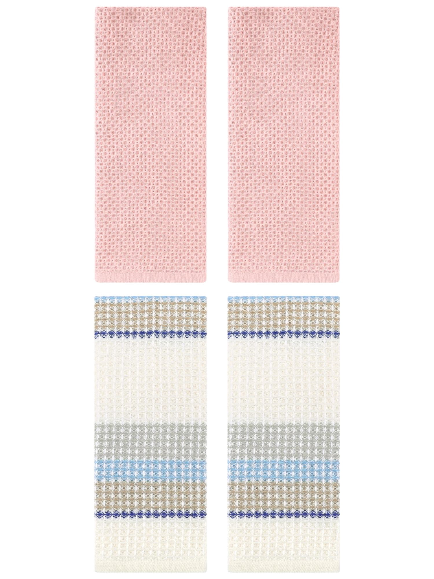Unique Bargains 4 Pcs Soft Waffle Hand Towel Pink/Beige Yellow 13" x 30"/13" x 29"