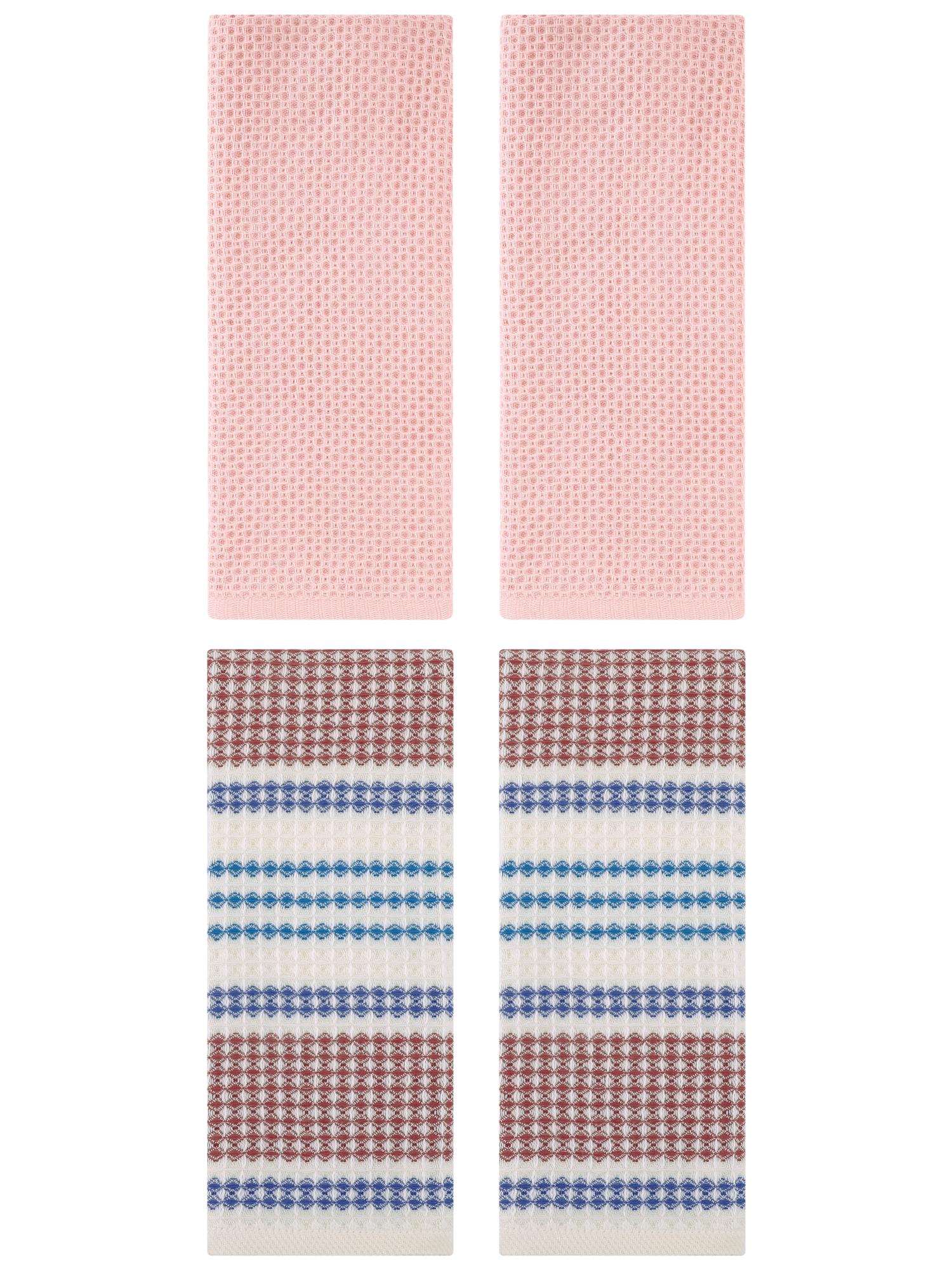 Unique Bargains 4 Pcs Soft Waffle Hand Towel Pink/Blue Brown 13" x 30"/13" x 29"
