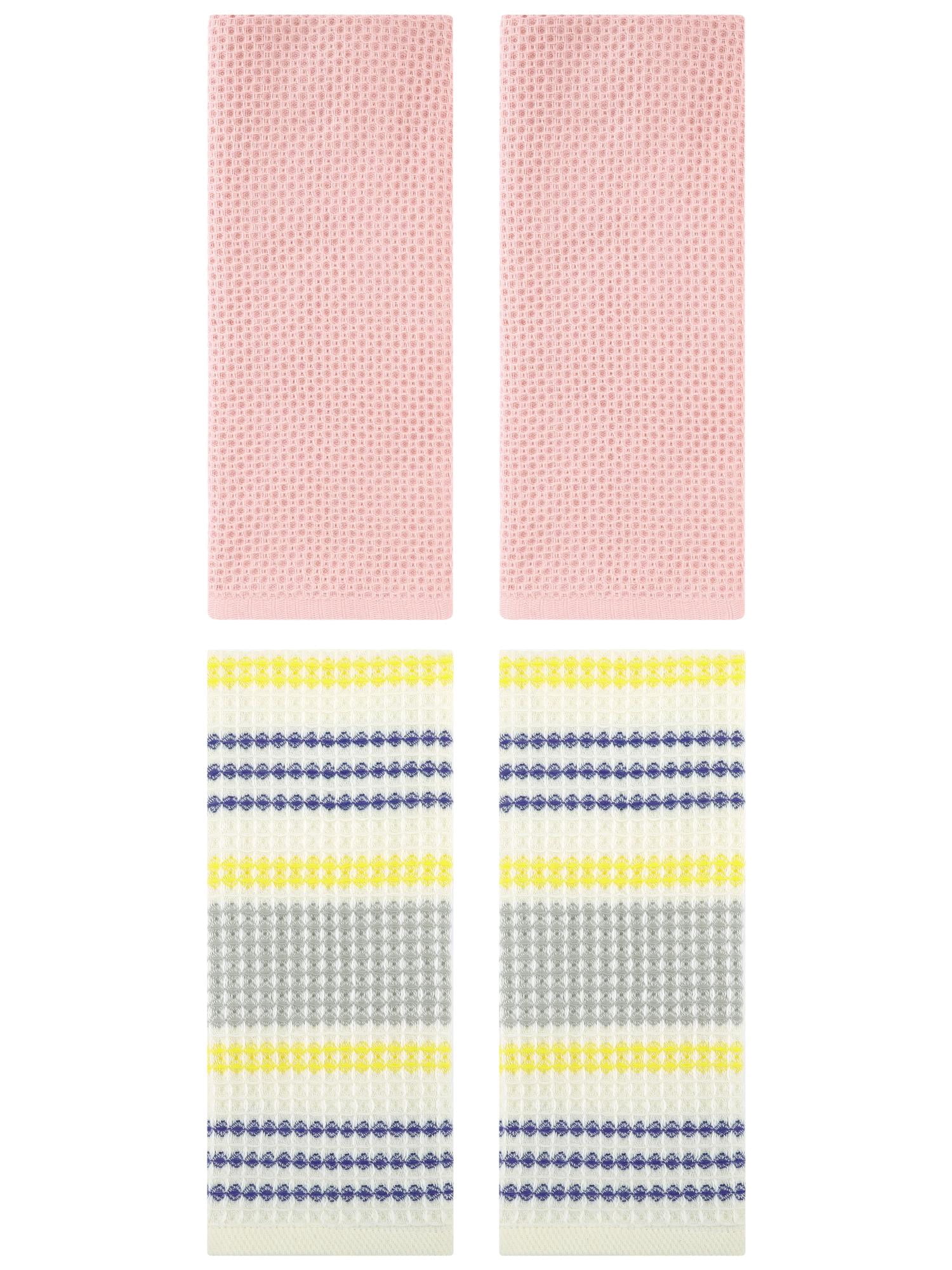 Unique Bargains 4 Pcs Soft Waffle Hand Towel Pink/Blue Yellow 13" x 30"/13" x 29"