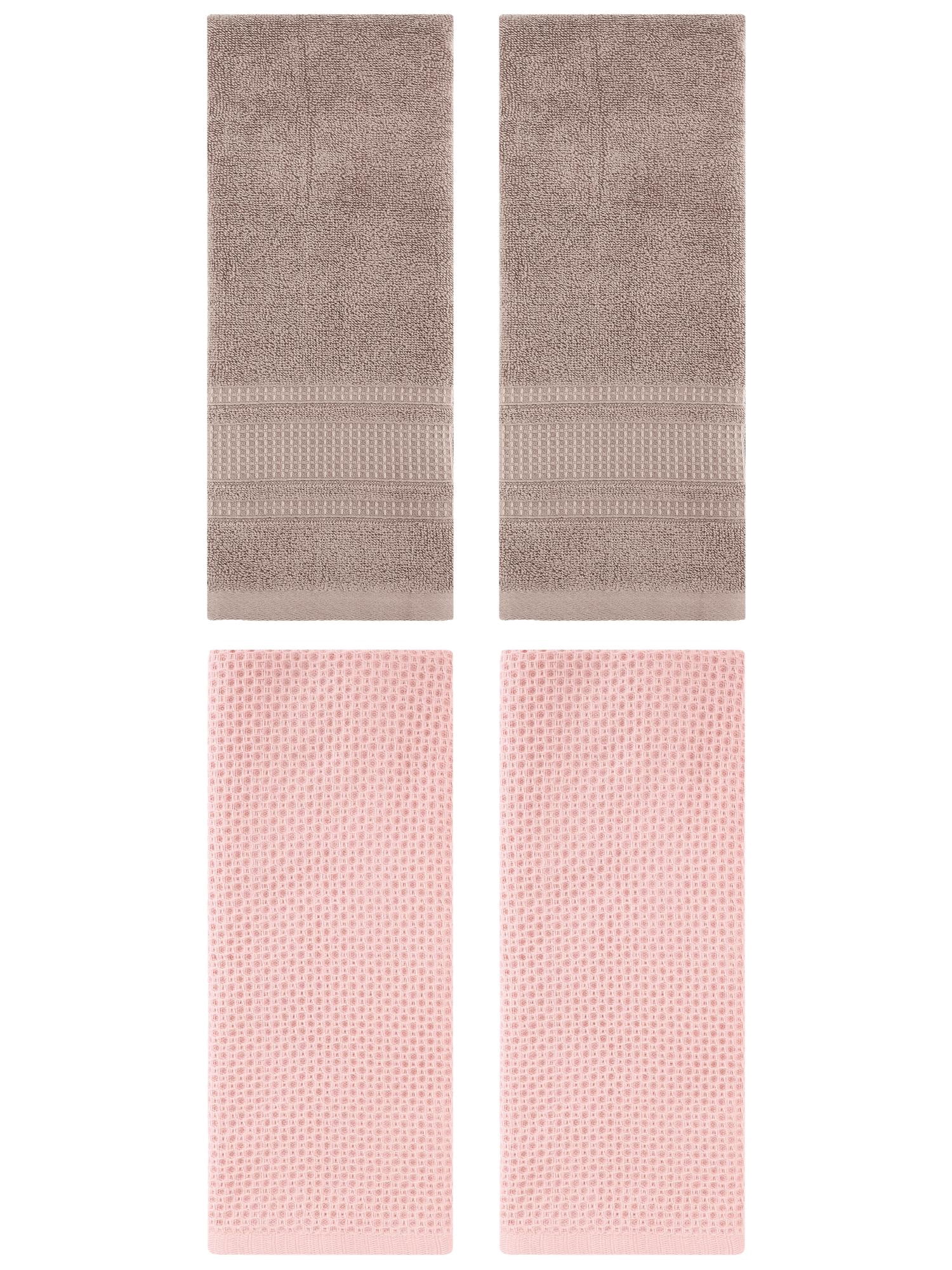 Unique Bargains 4 Pcs Soft Waffle Hand Towel Pink/Brown 13" x 30"/13" x 29"