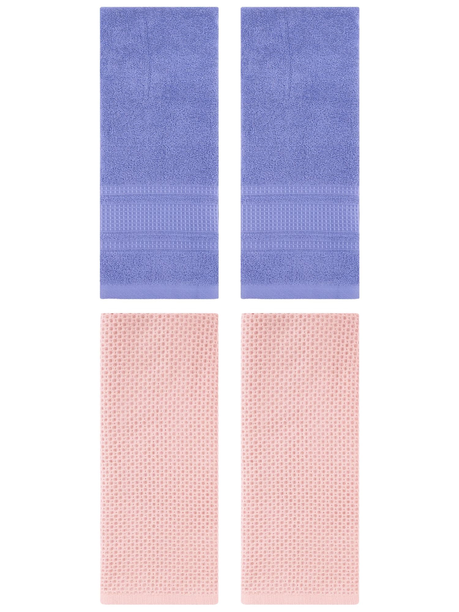 Unique Bargains 4 Pcs Soft Waffle Hand Towel Pink/Dark Blue 13" x 30"/13" x 29"