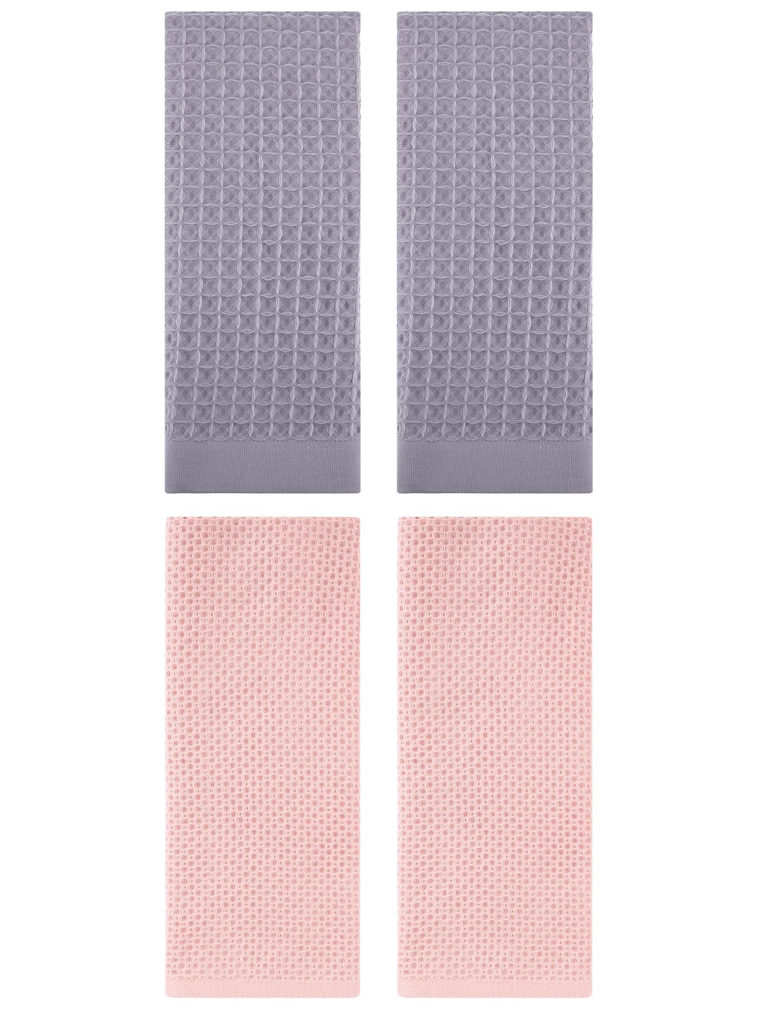 Unique Bargains 4 Pcs Soft Waffle Hand Towel Pink/Grey 13" x 30"/14" x 30"