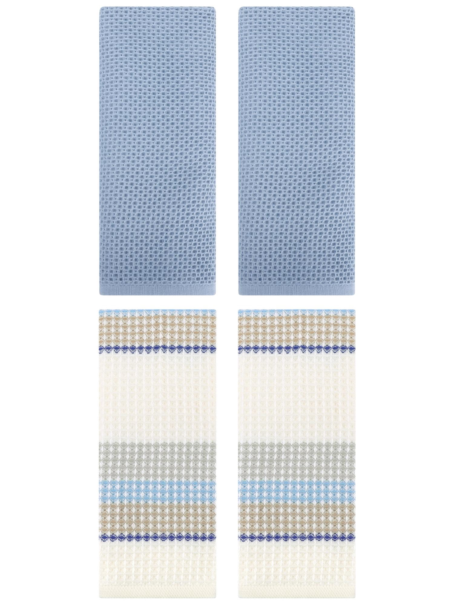 Unique Bargains 4 Pcs Soft Waffle Hand Towel Steel Blue/Beige Yellow 13" x 30"/13" x 29"