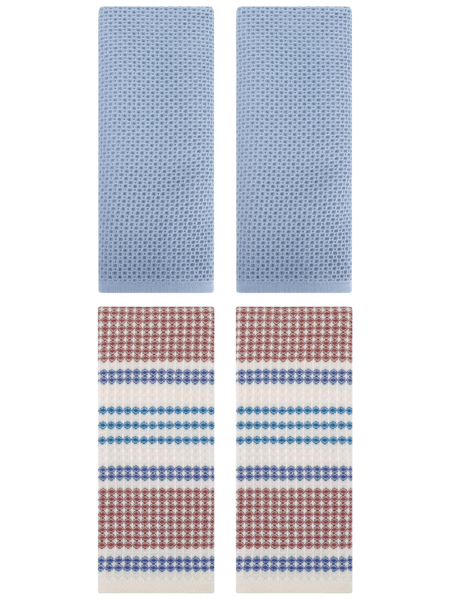 Unique Bargains 4 Pcs Soft Waffle Hand Towel Steel Blue/Blue Brown 13" x 30"/13" x 29"