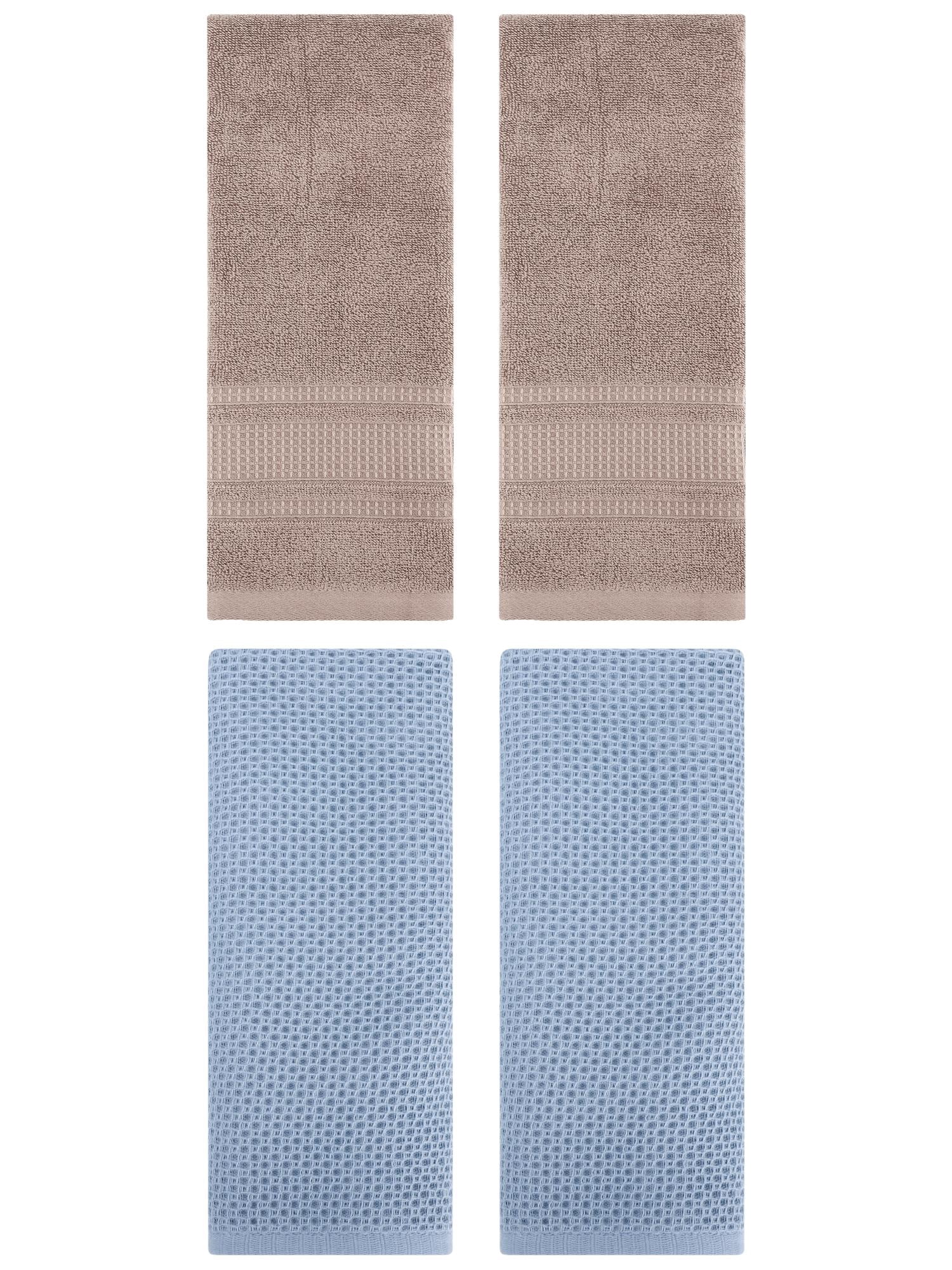 Unique Bargains 4 Pcs Soft Waffle Hand Towel Steel Blue/Brown 13" x 30"/13" x 29"