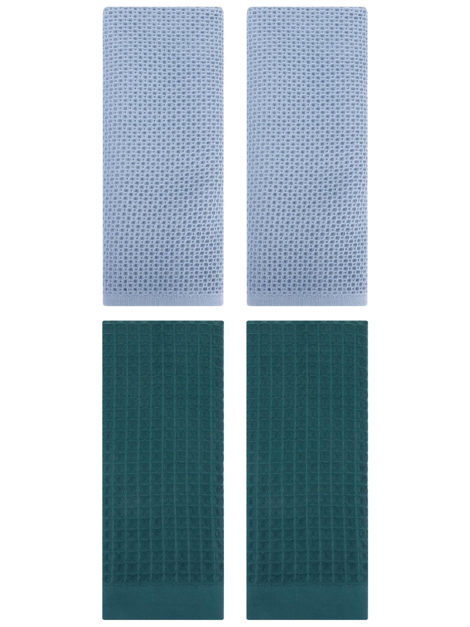 Unique Bargains 4 Pcs Soft Waffle Hand Towel Steel Blue/Dark Green 13" x 30"/14" x 30"
