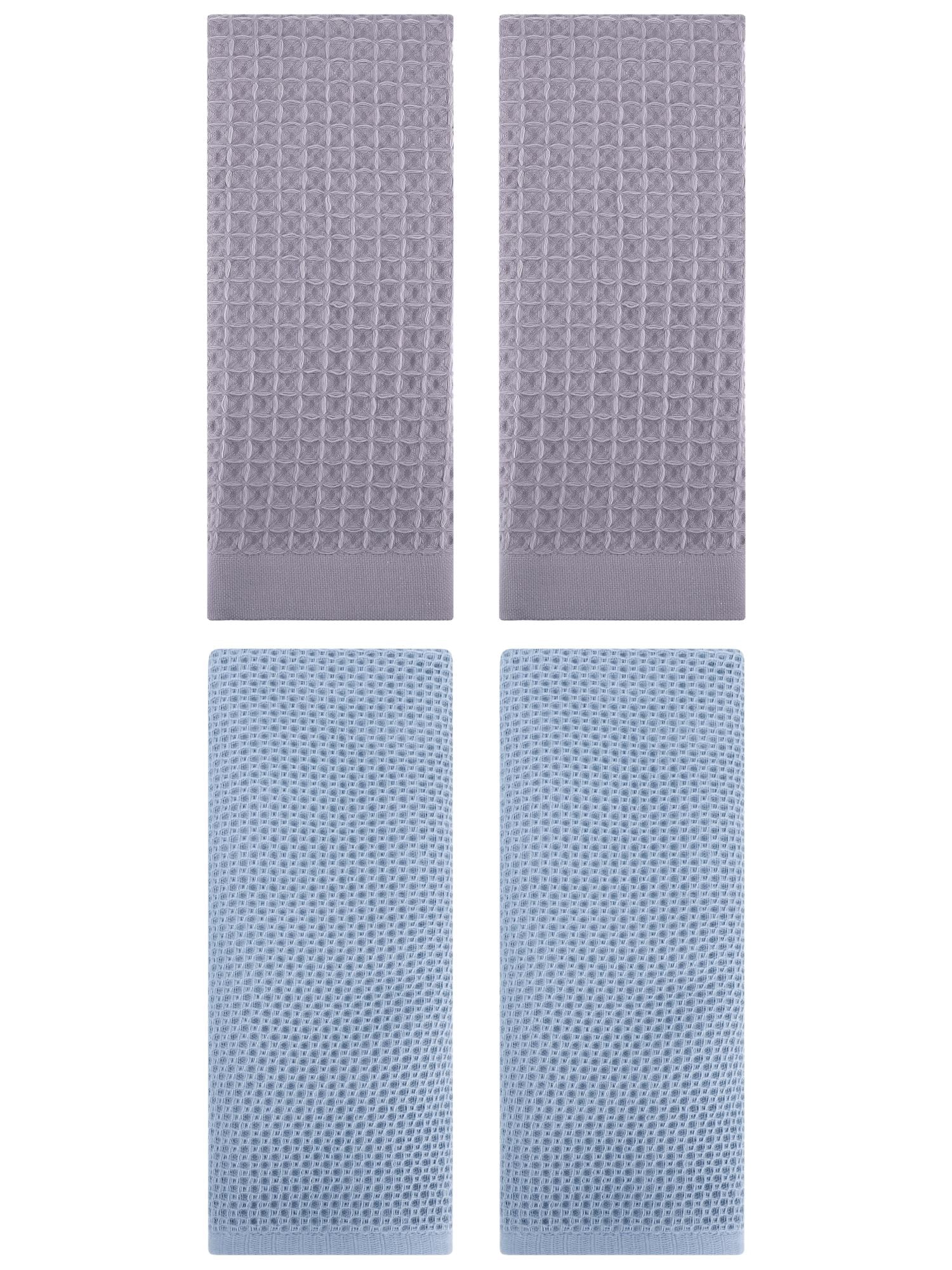 Unique Bargains 4 Pcs Soft Waffle Hand Towel Steel Blue/Grey 13" x 30"/14" x 30"