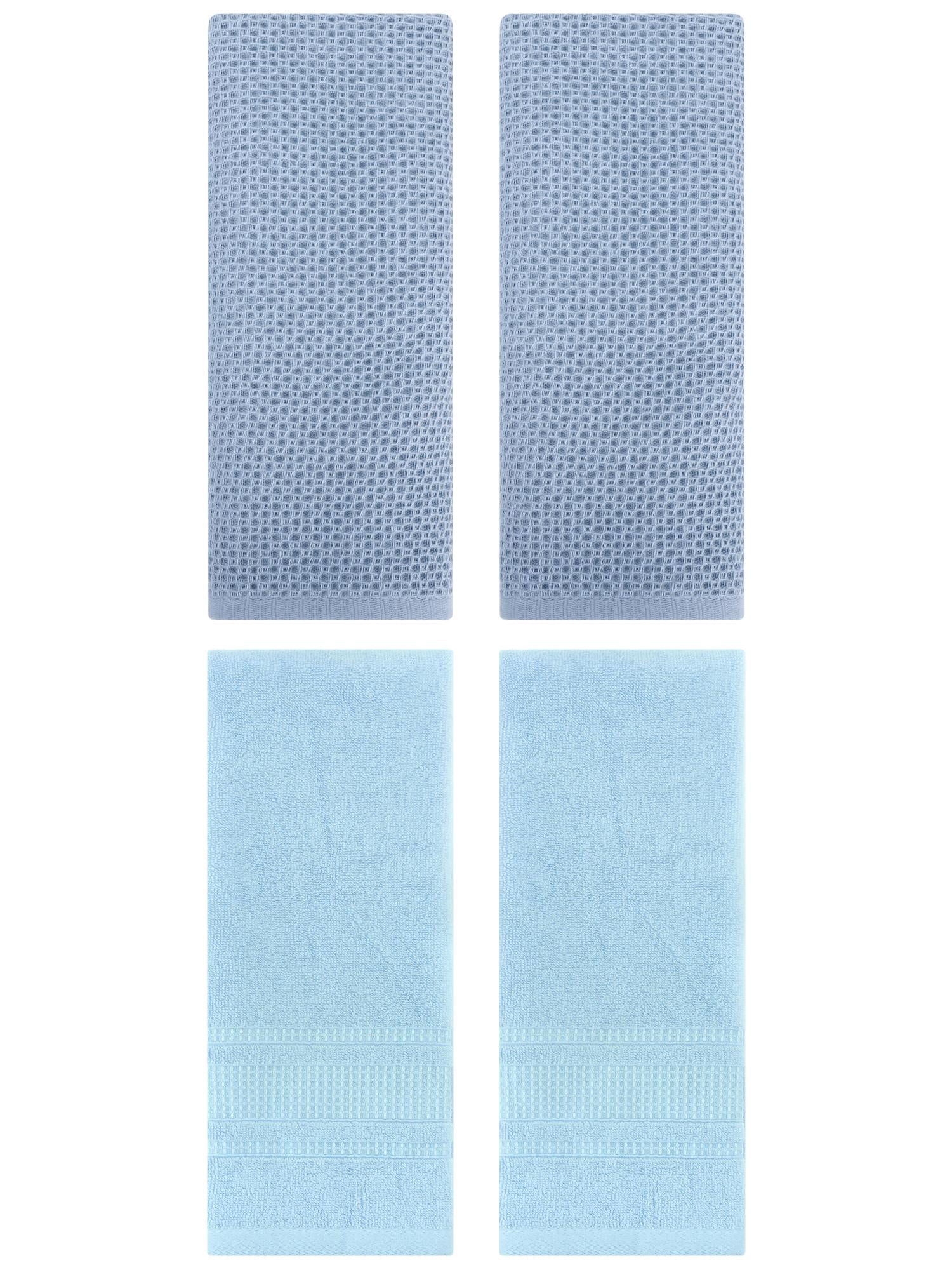 Unique Bargains 4 Pcs Soft Waffle Hand Towel Steel Blue/Light Blue 13" x 30"/13" x 29"