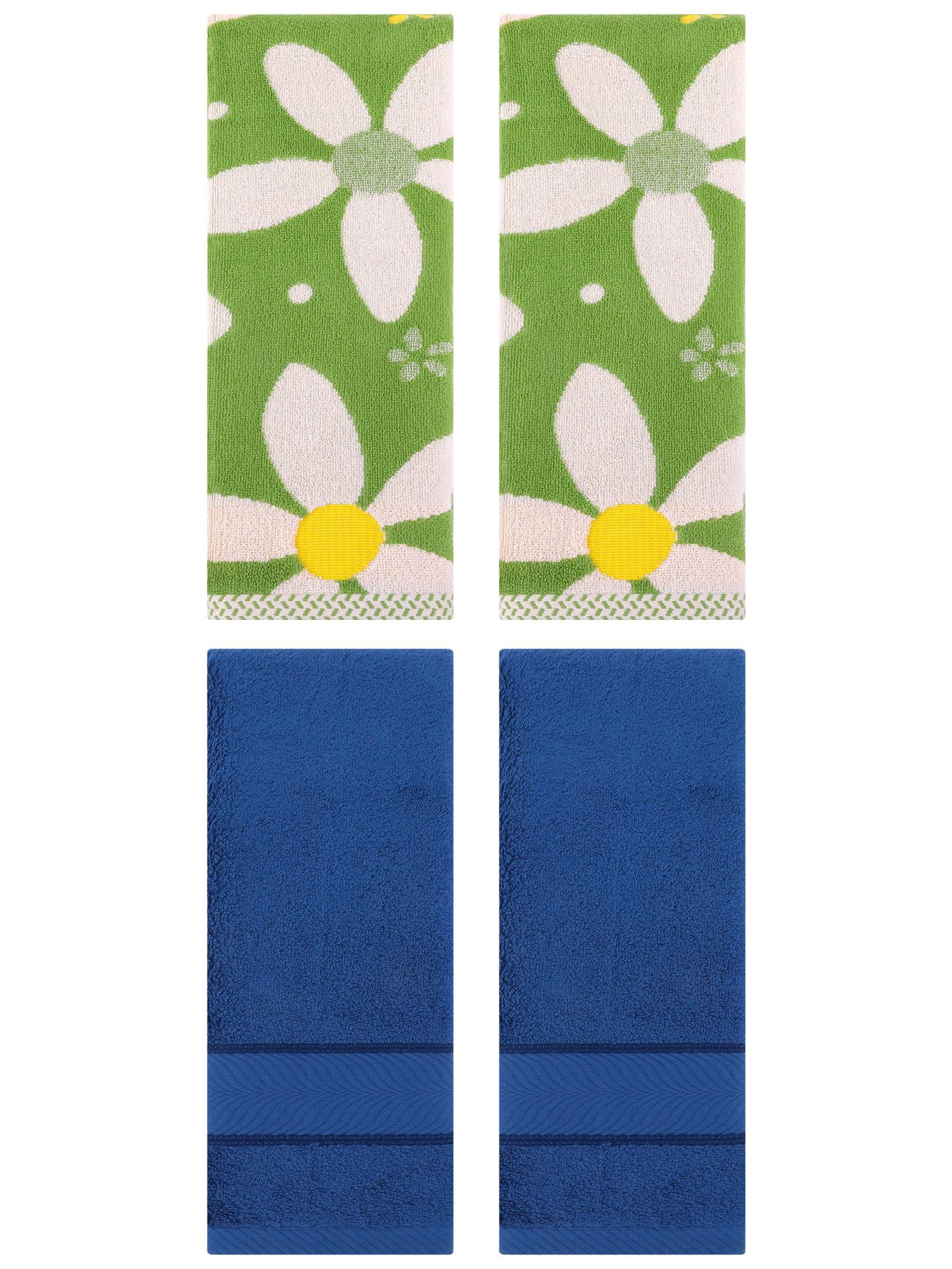 Unique Bargains 4 Pcs Sold Striped Cotton Hand Towels Navy Blue/Green 14" x 30"/13" x 29"