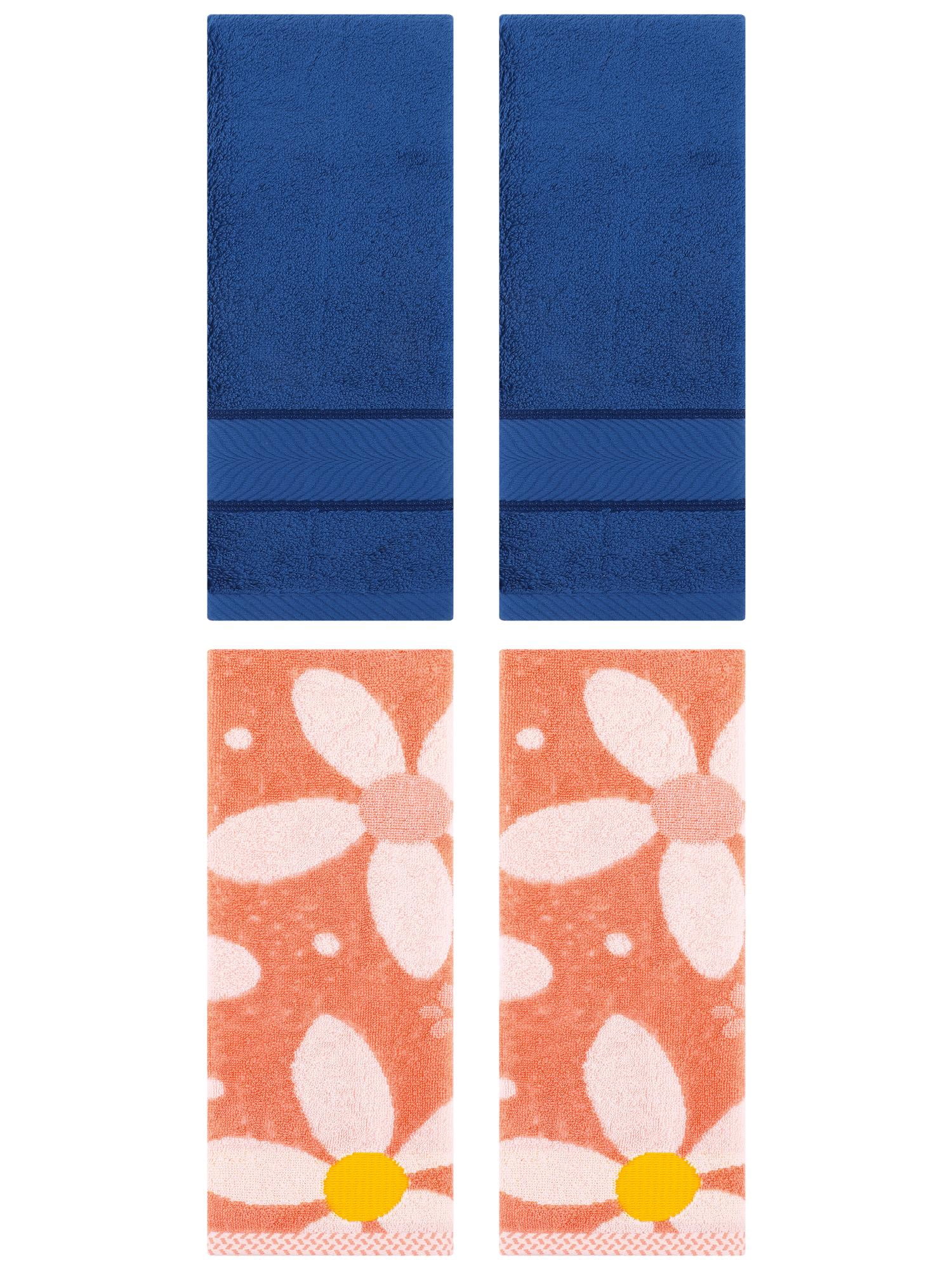 Unique Bargains 4 Pcs Sold Striped Cotton Hand Towels Navy Blue/Orange 14" x 30"/13" x 29"