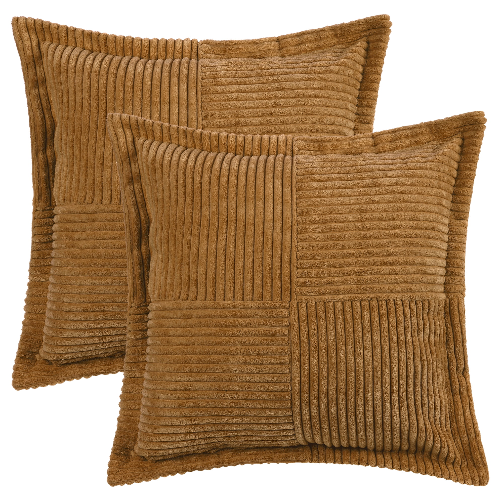 Unique Bargains 4 Pcs Solid Corduroy Throw Pillow Covers Wide Bordered Pillowcase Brown 18" x 18"