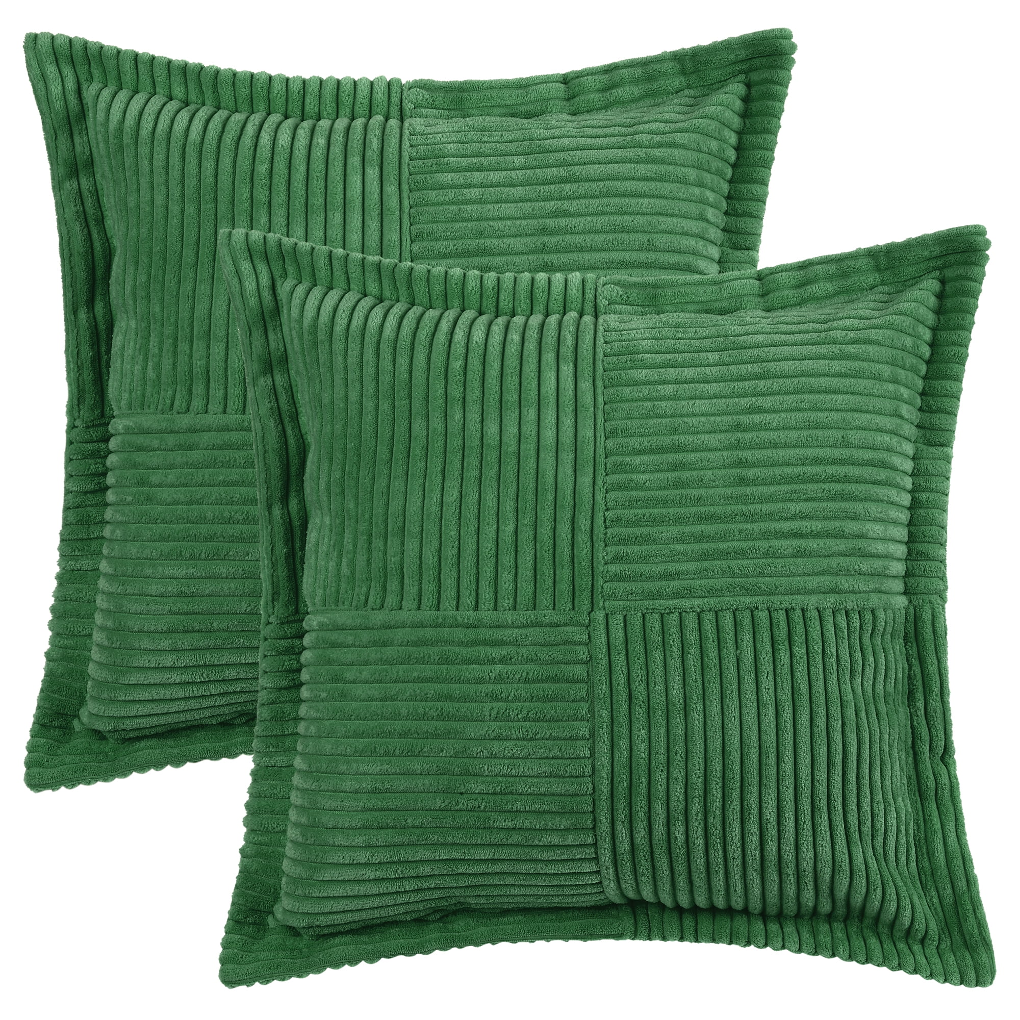 Unique Bargains 4 Pcs Solid Corduroy Throw Pillow Covers Wide Bordered Pillowcase Green/Grey 18" x 18"