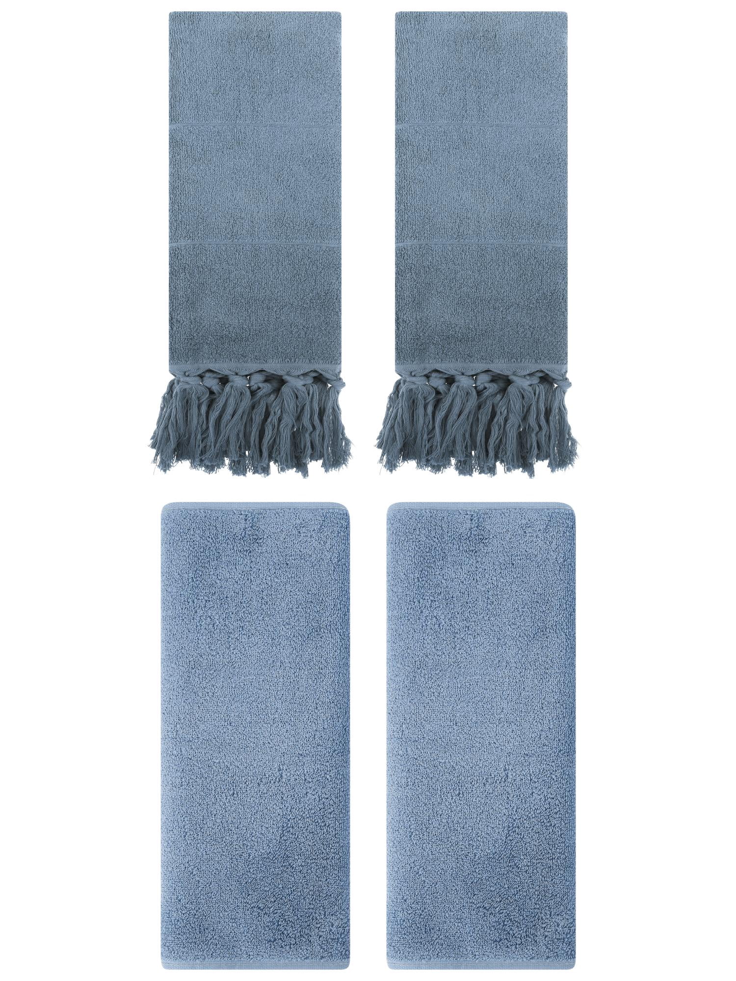 Unique Bargains 4 Pcs Solid Cotton Hand Towels Blue/Light Steel Blue 14" x 30"/13" x 30"