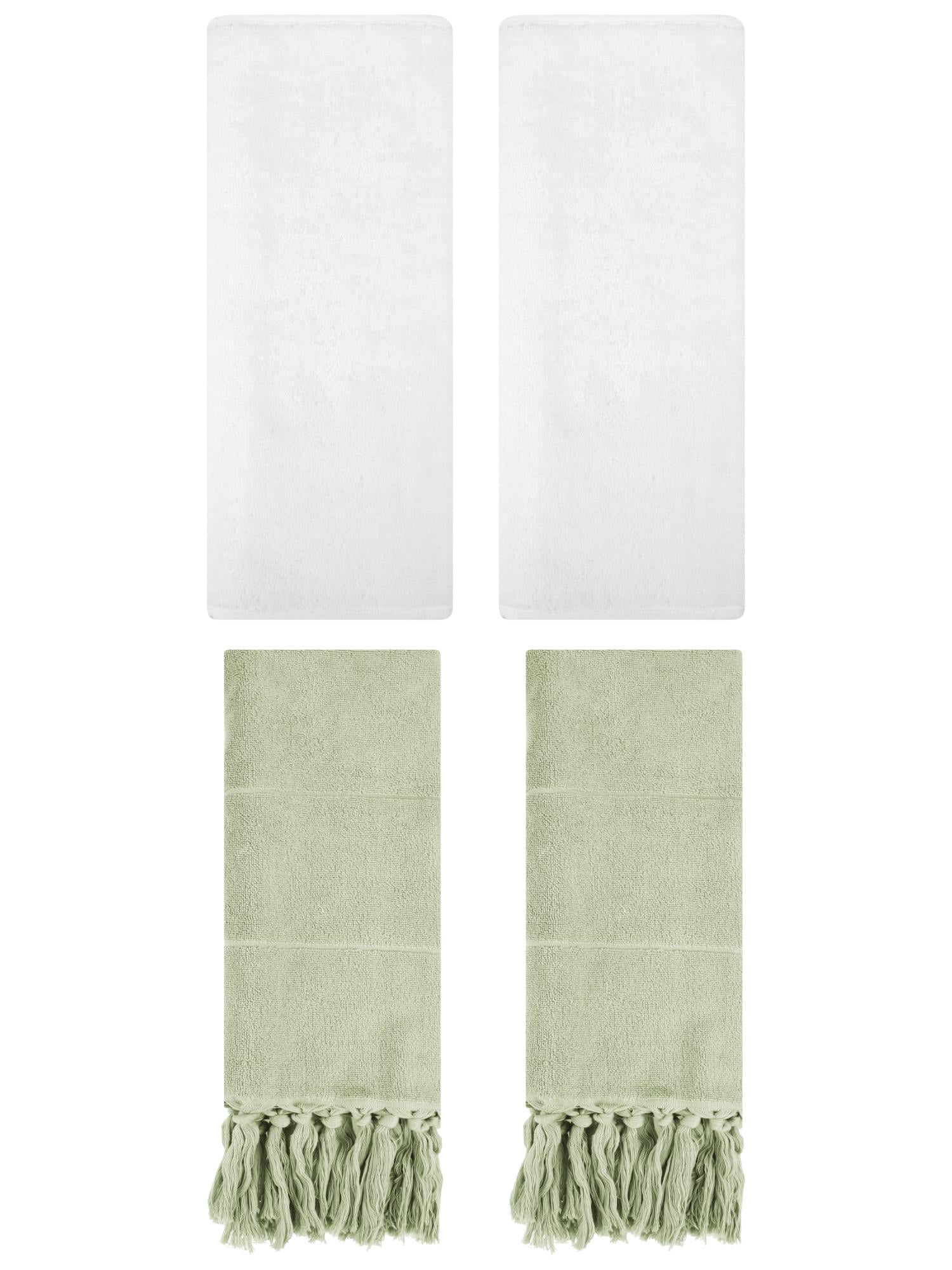 Unique Bargains 4 Pcs Solid Cotton Hand Towels Green/White 14" x 30"/13" x 30"