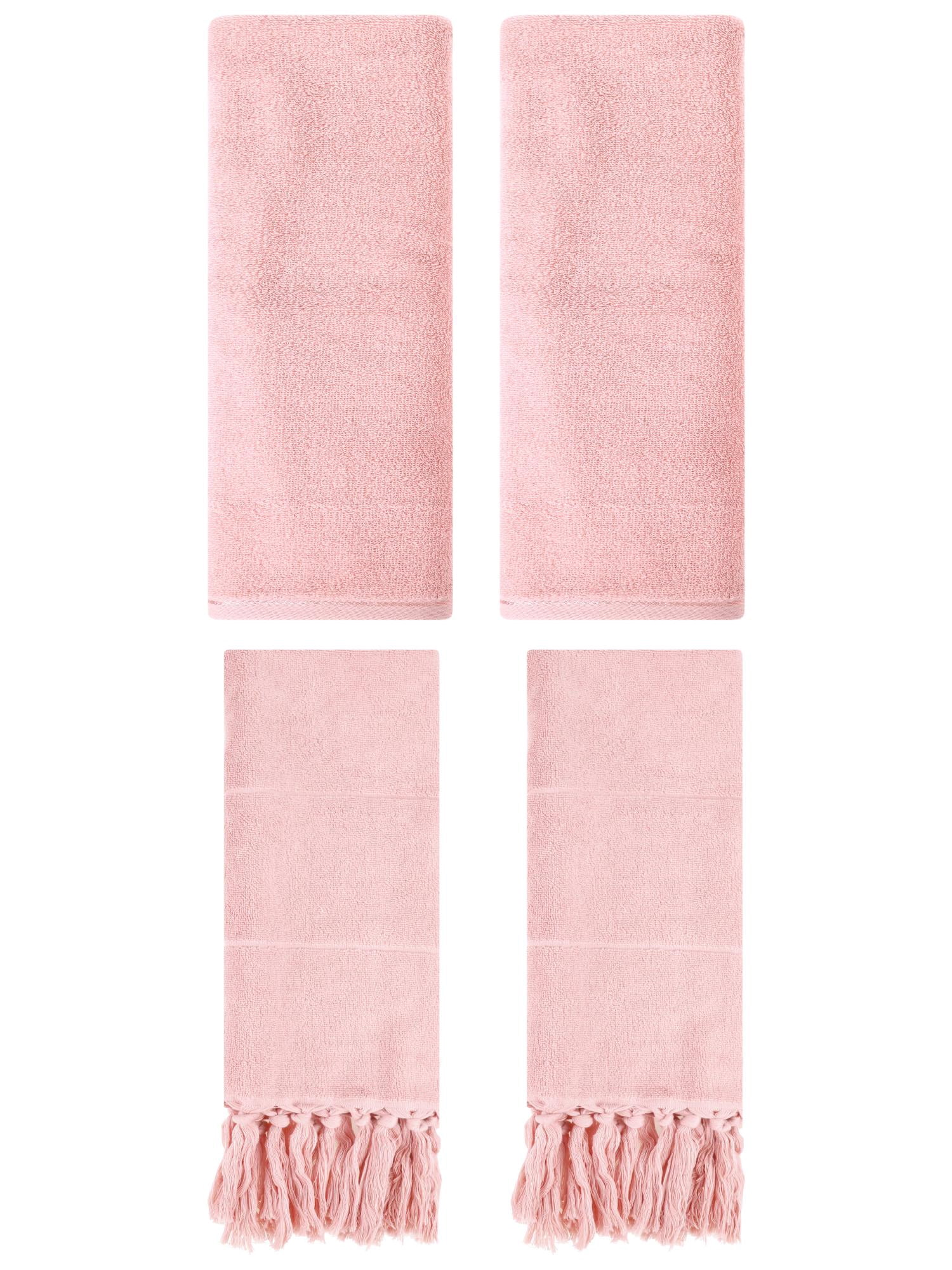 Unique Bargains 4 Pcs Solid Cotton Hand Towels Pink 14" x 30"/13" x 30"
