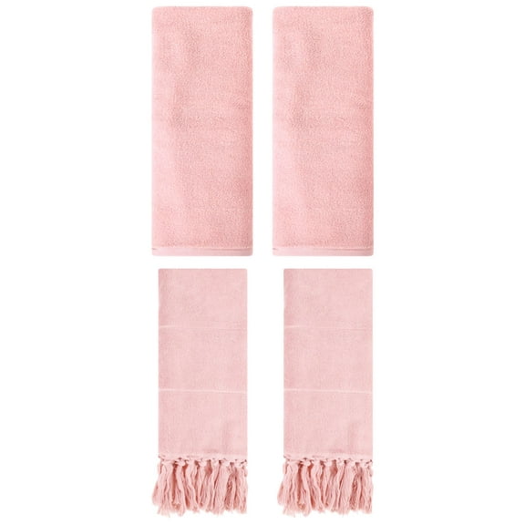 Unique Bargains 4 Pcs Solid Cotton Hand Towels Pink 14" x 30"/13" x 30"