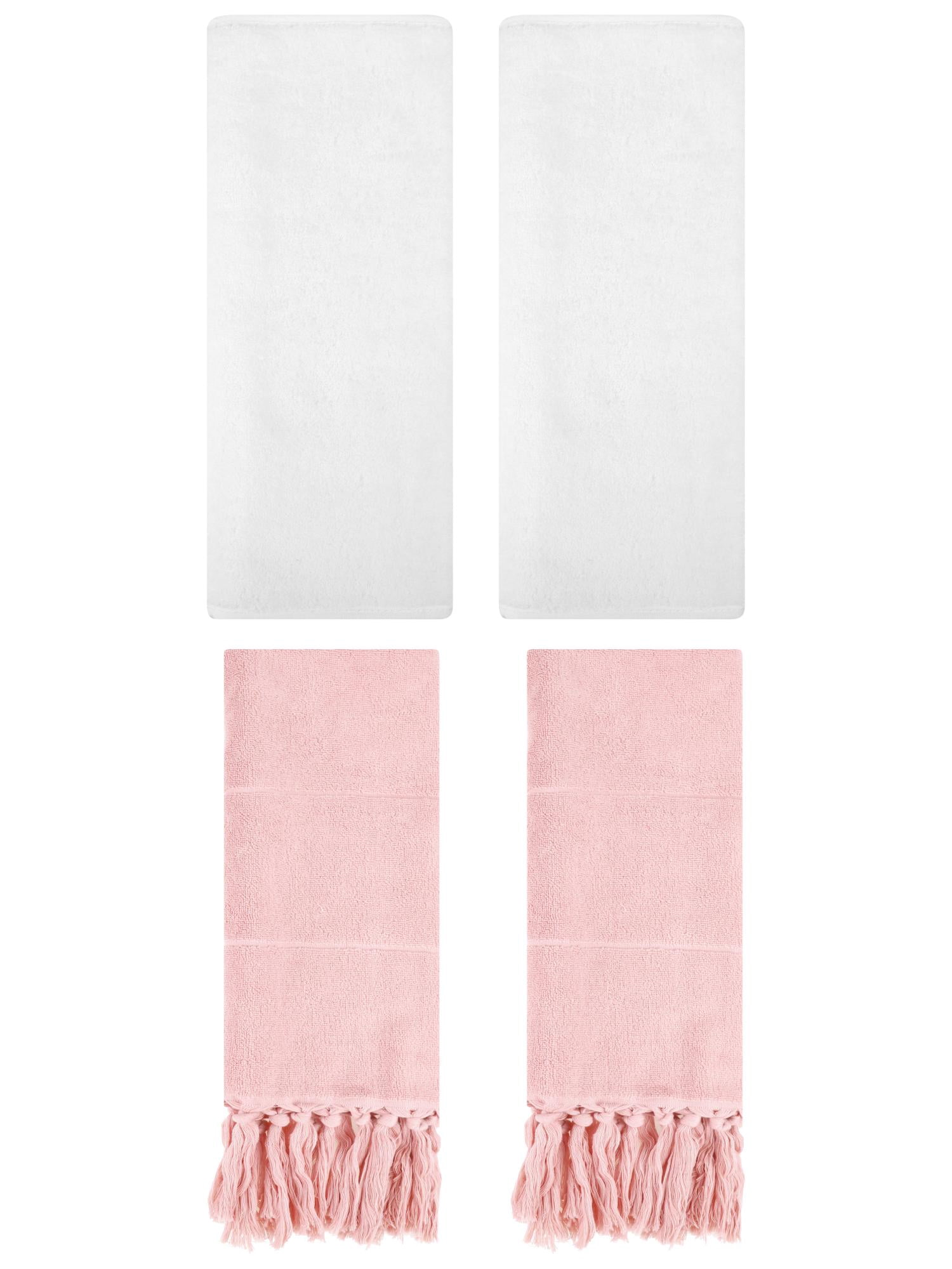 Unique Bargains 4 Pcs Solid Cotton Hand Towels Pink/White 14" x 30"/13" x 30"