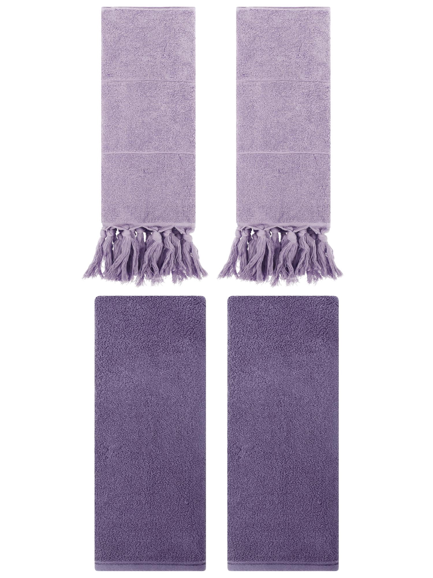 Unique Bargains 4 Pcs Solid Cotton Hand Towels Purple/Dark Purple 14" x 30"/13" x 30"