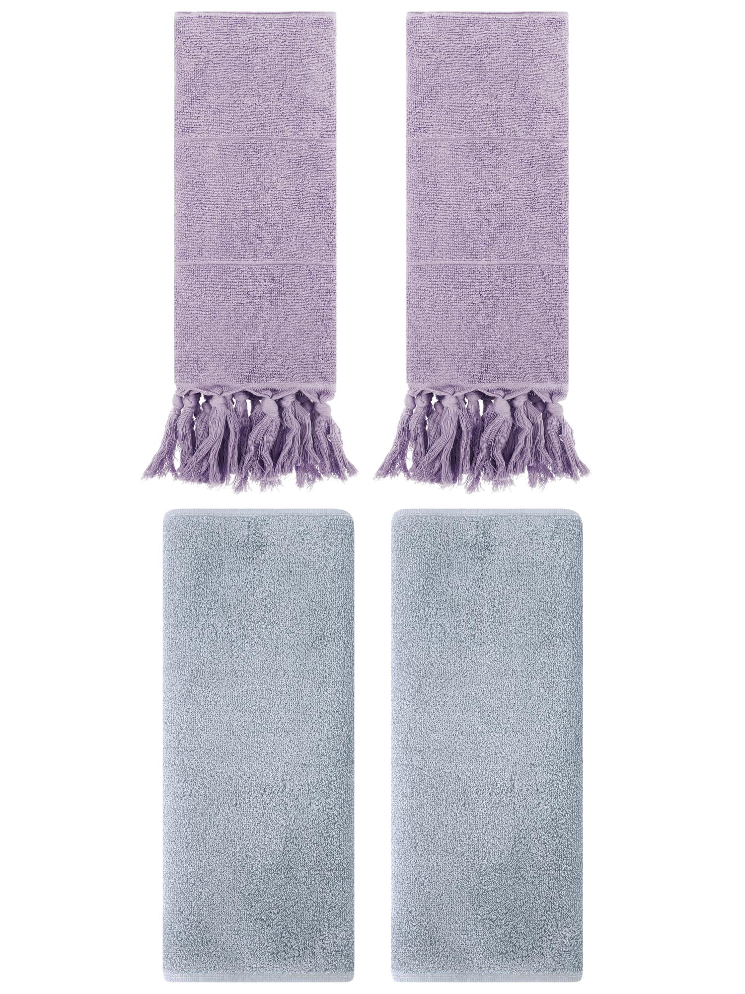 Unique Bargains 4 Pcs Solid Cotton Hand Towels Purple/Light Grey 14" x 30"/13" x 30"