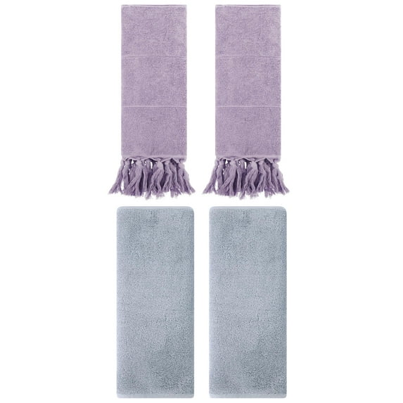 Unique Bargains 4 Pcs Solid Cotton Hand Towels Purple/Light Grey 14" x 30"/13" x 30"