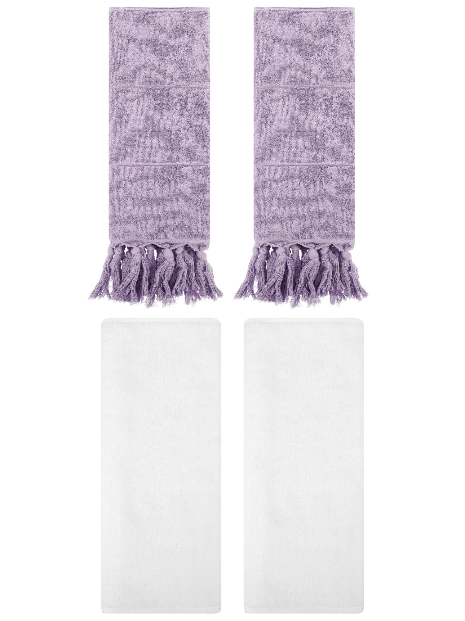 Unique Bargains 4 Pcs Solid Cotton Hand Towels Purple/White 14" x 30"/13" x 30"