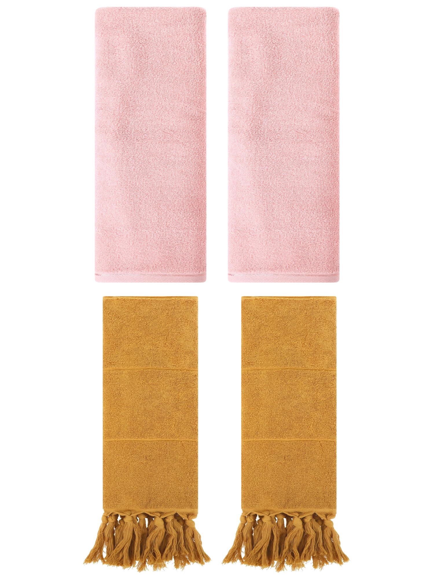 Unique Bargains 4 Pcs Solid Cotton Hand Towels Yellow/Pink 14" x 30"/13" x 30"