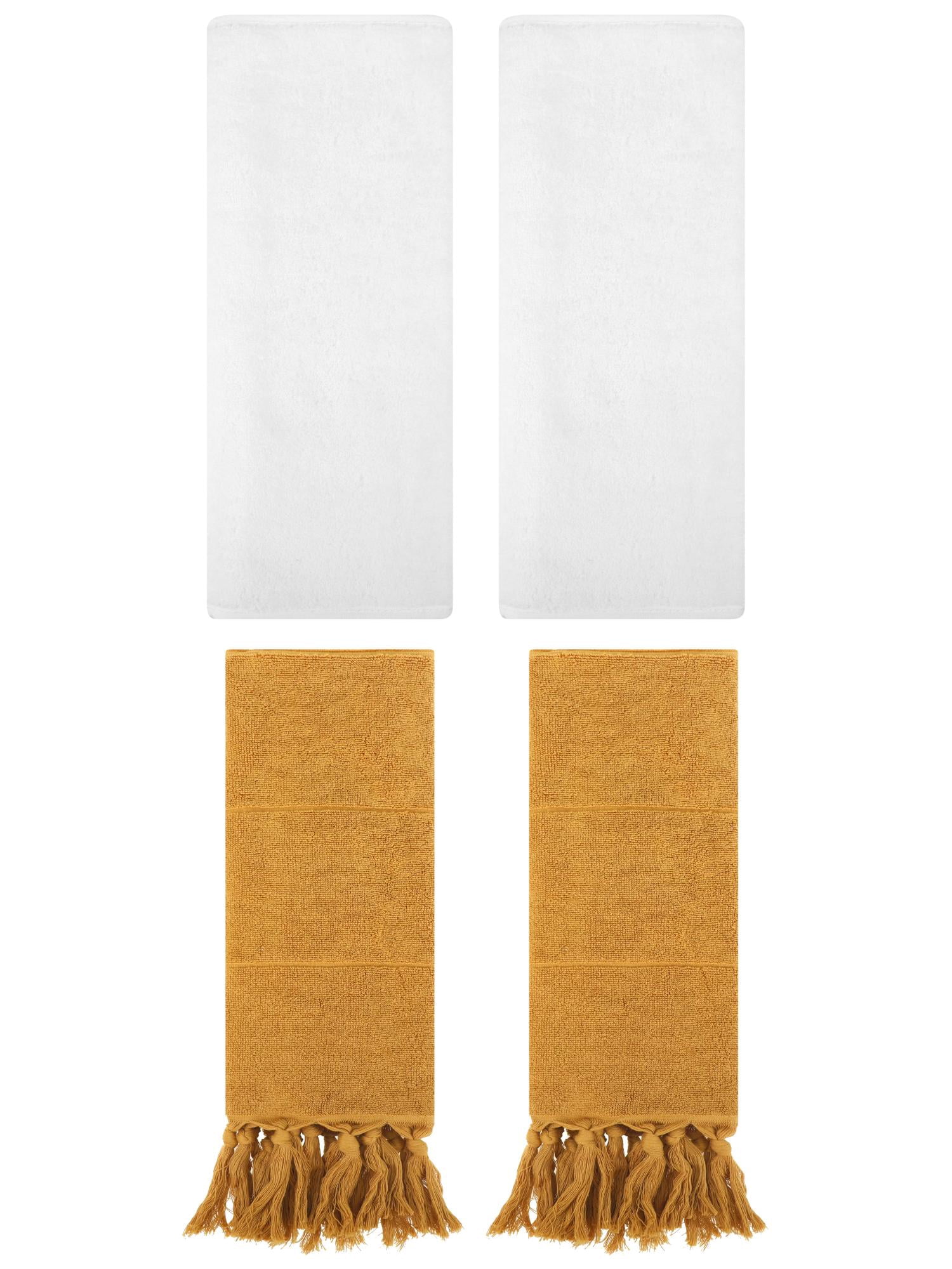 Unique Bargains 4 Pcs Solid Cotton Hand Towels Yellow/White 14" x 30"/13" x 30"