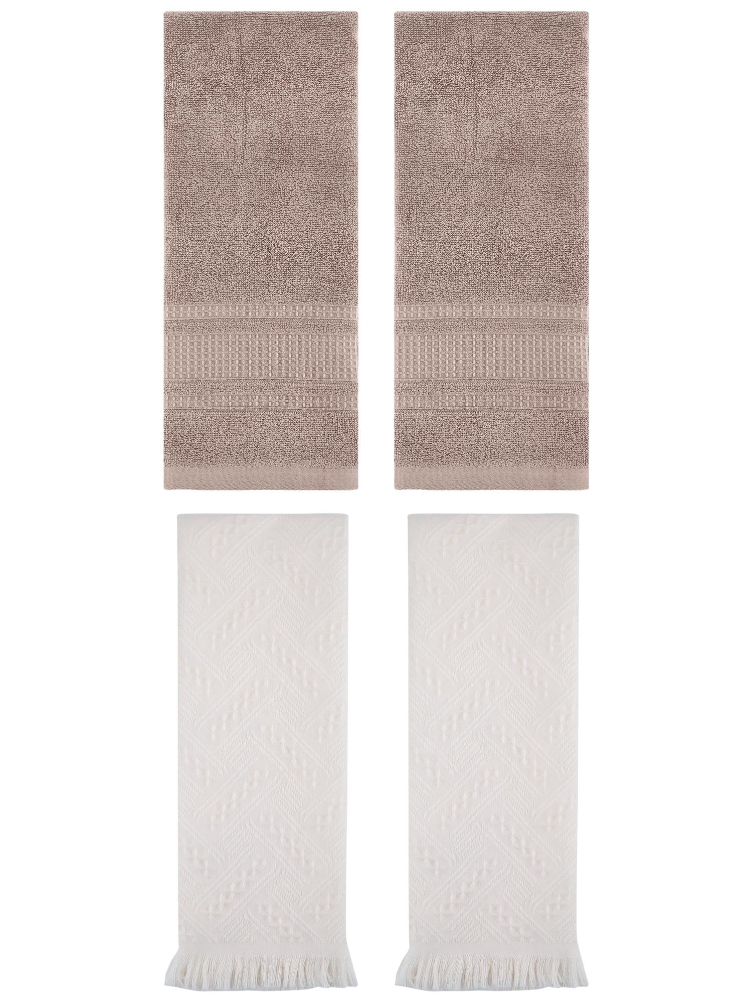 Unique Bargains 4 Pcs Solid Cotton Soft Waffle Hand Towels 13" x 29" Brown/Beige