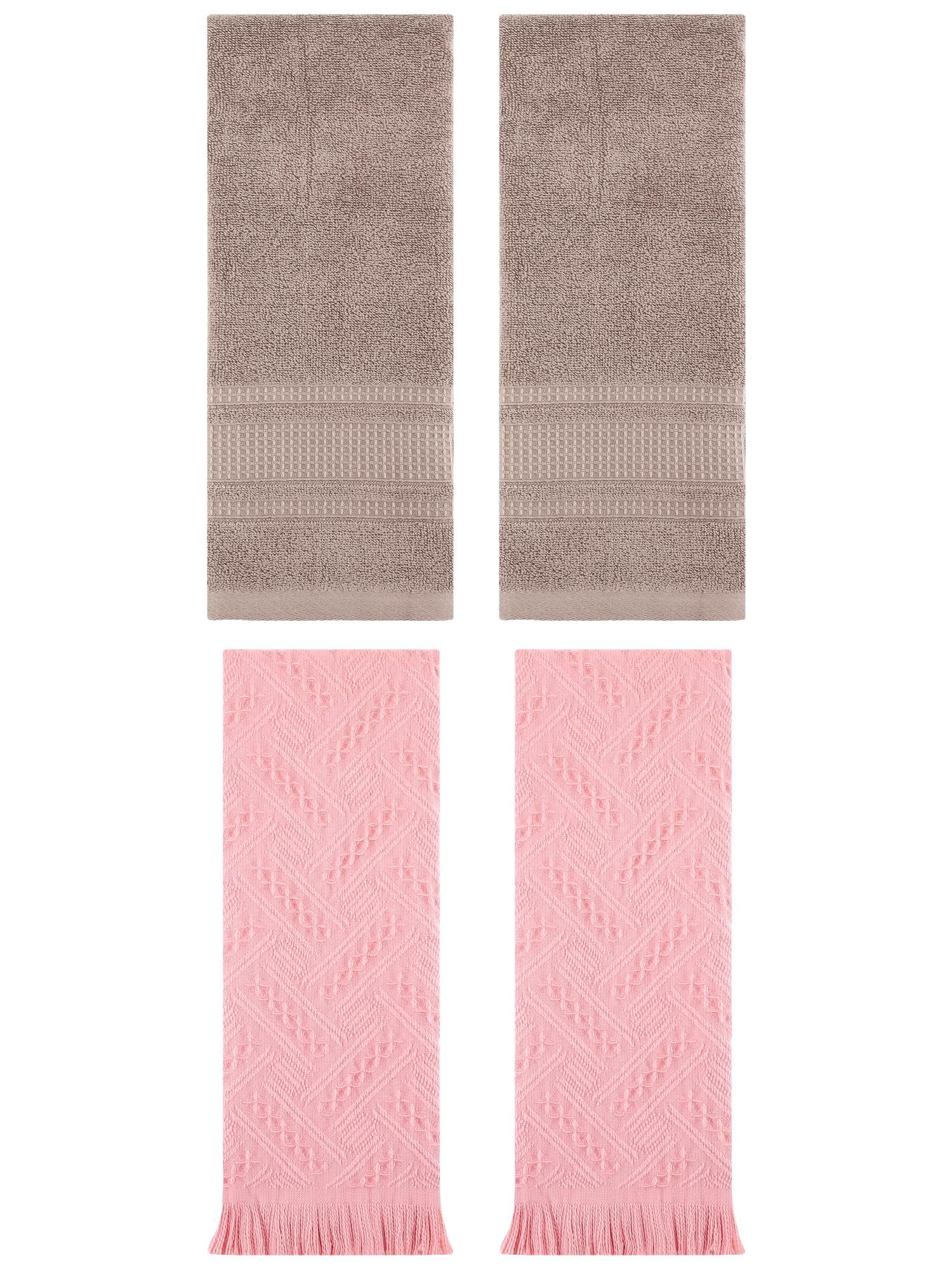 Unique Bargains 4 Pcs Solid Cotton Soft Waffle Hand Towels 13" x 29" Brown/Pink
