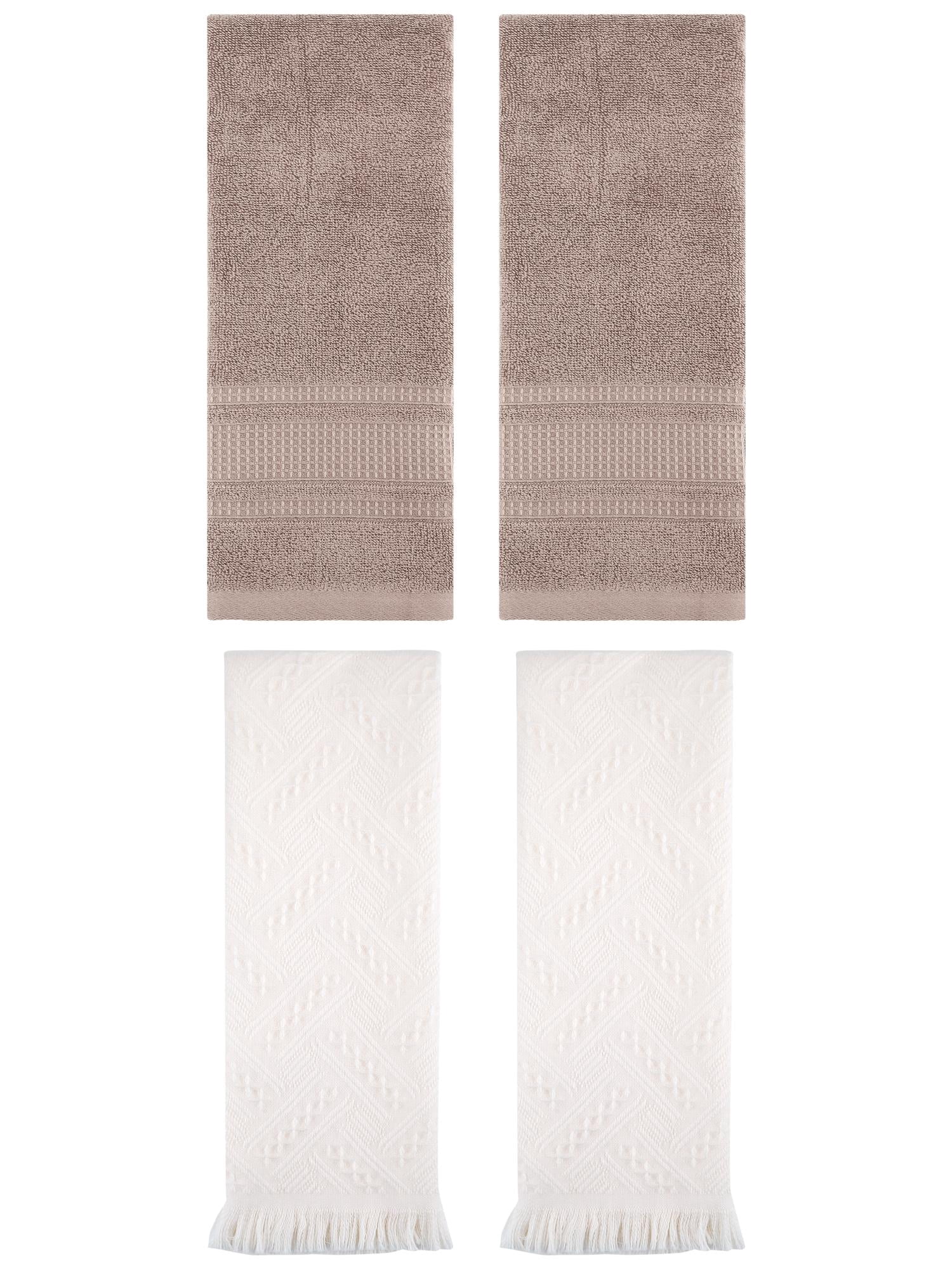 Unique Bargains 4 Pcs Solid Cotton Soft Waffle Hand Towels 13" x 29" Brown/White