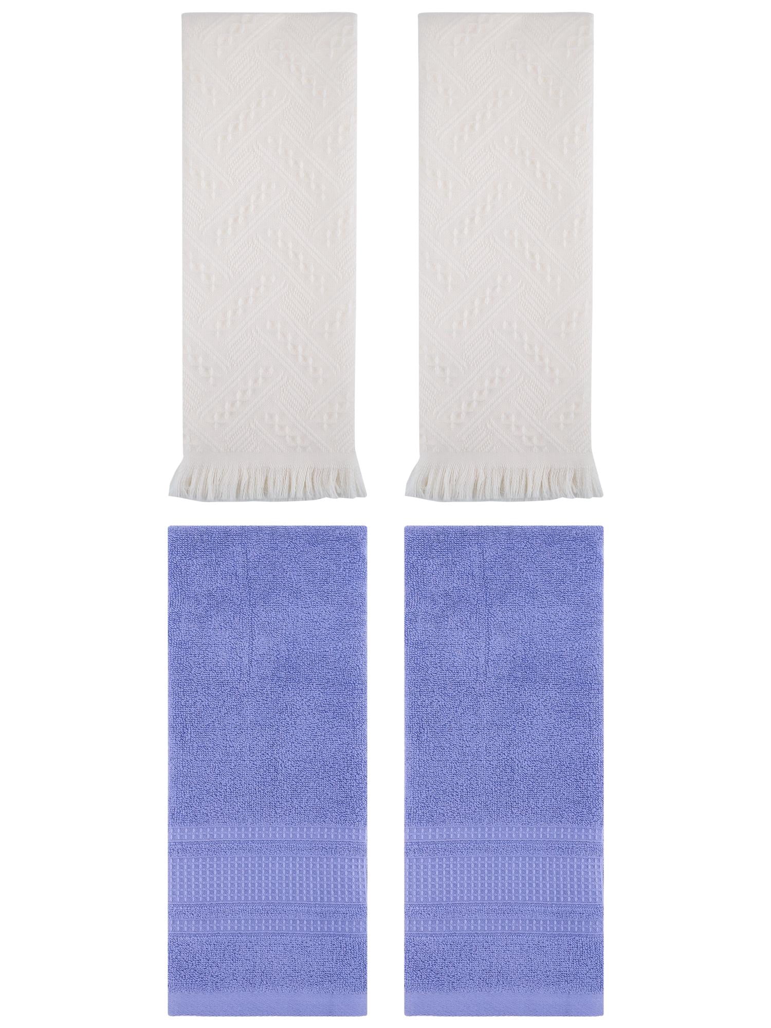 Unique Bargains 4 Pcs Solid Cotton Soft Waffle Hand Towels 13" x 29" Dark Blue/Beige