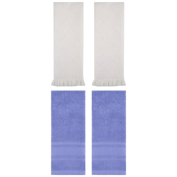 Unique Bargains 4 Pcs Solid Cotton Soft Waffle Hand Towels 13" x 29" Dark Blue/Beige