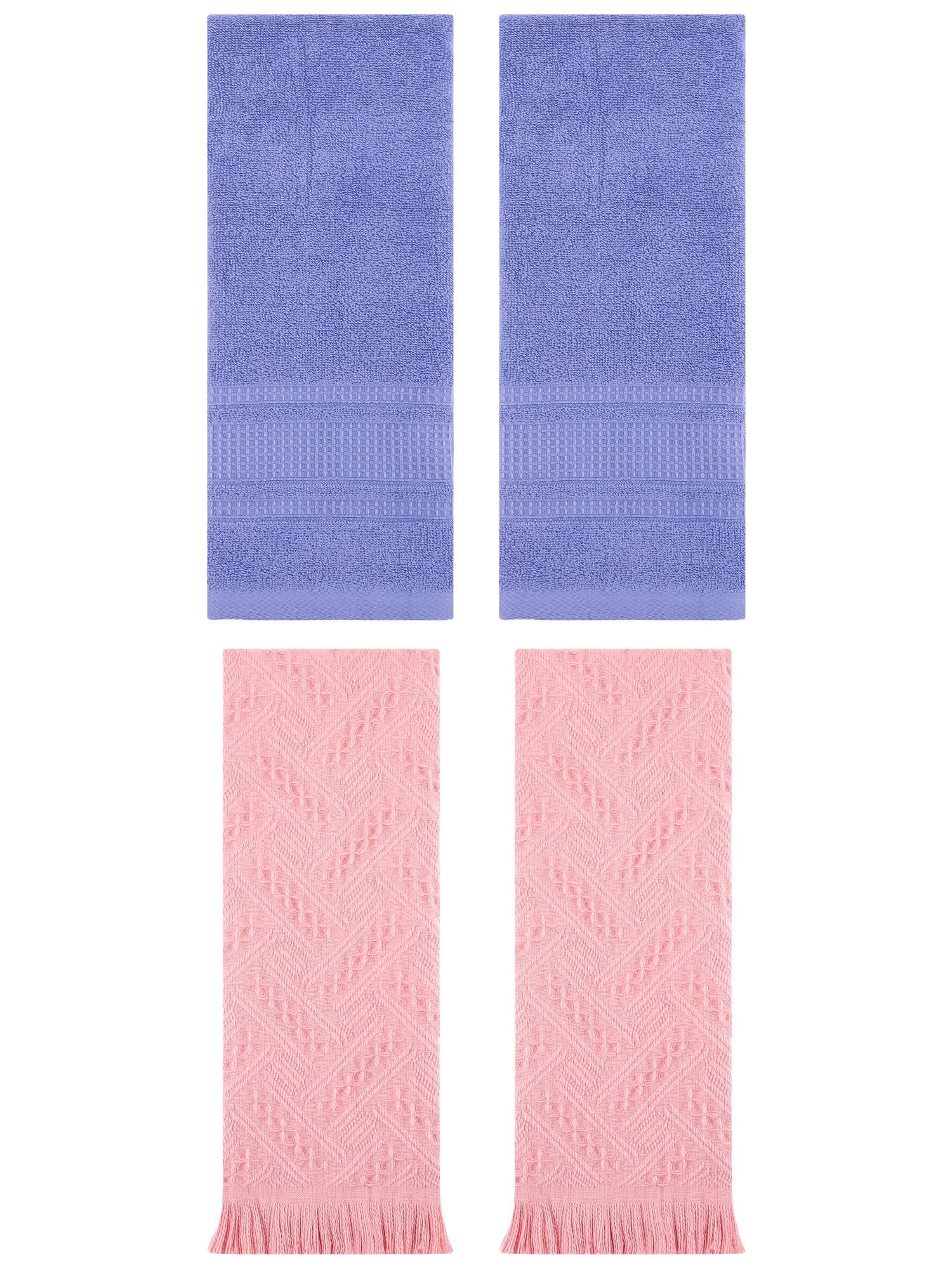Unique Bargains 4 Pcs Solid Cotton Soft Waffle Hand Towels 13" x 29" Dark Blue/Pink