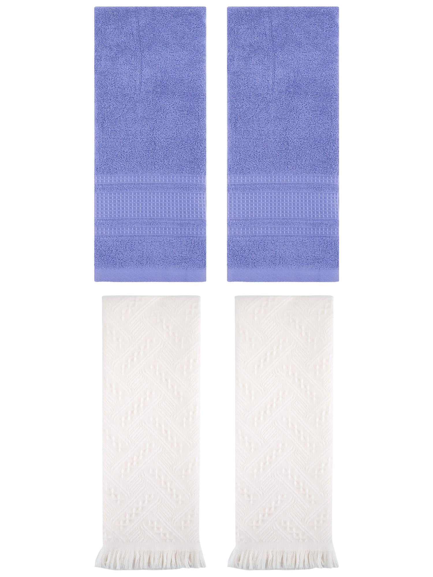 Unique Bargains 4 Pcs Solid Cotton Soft Waffle Hand Towels 13" x 29" Dark Blue/White