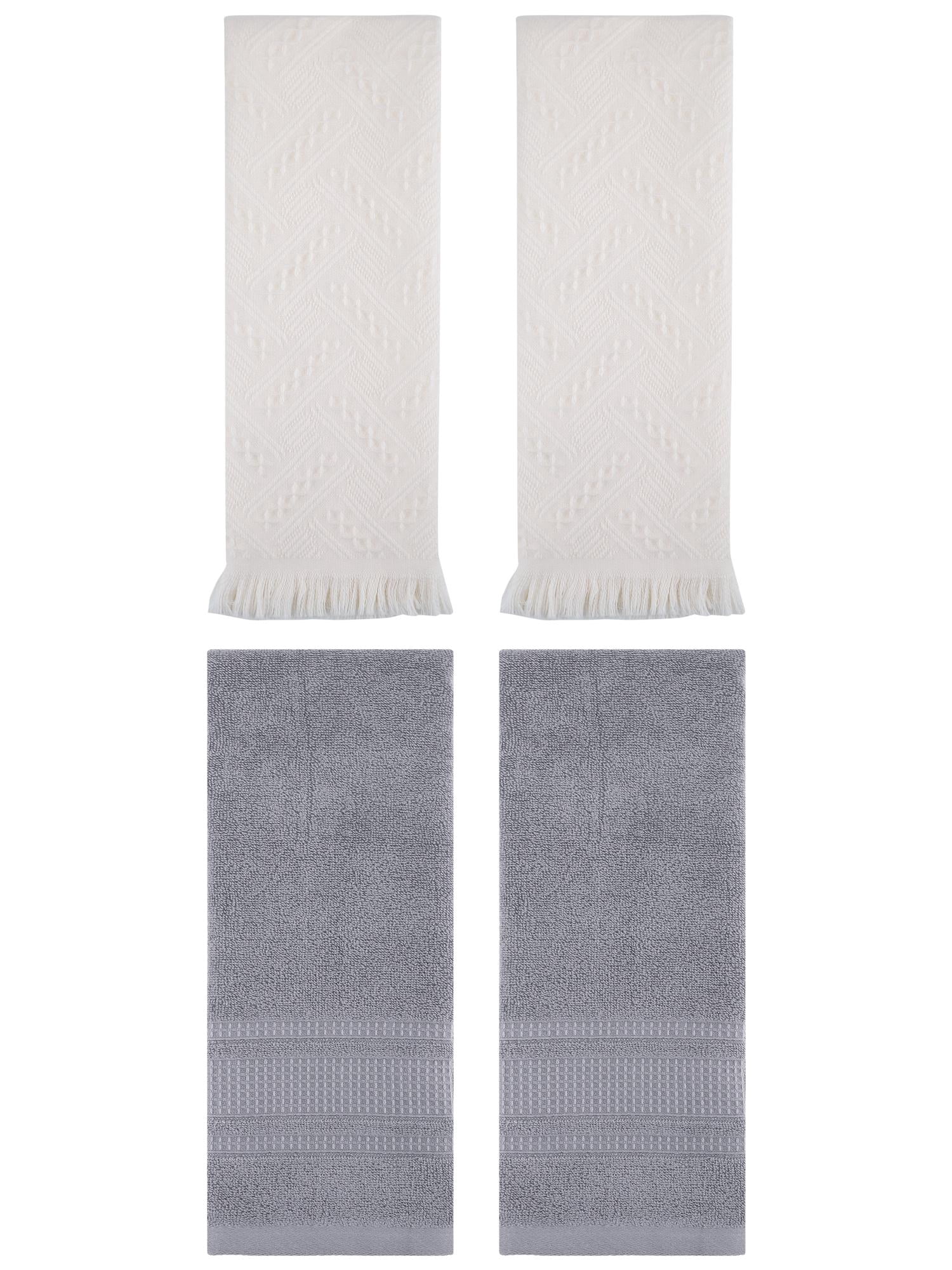 Unique Bargains 4 Pcs Solid Cotton Soft Waffle Hand Towels 13" x 29" Grey/Beige