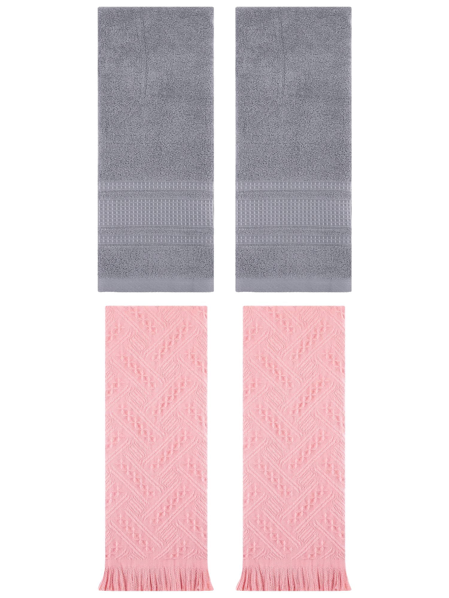 Unique Bargains 4 Pcs Solid Cotton Soft Waffle Hand Towels 13" x 29" Grey/Pink
