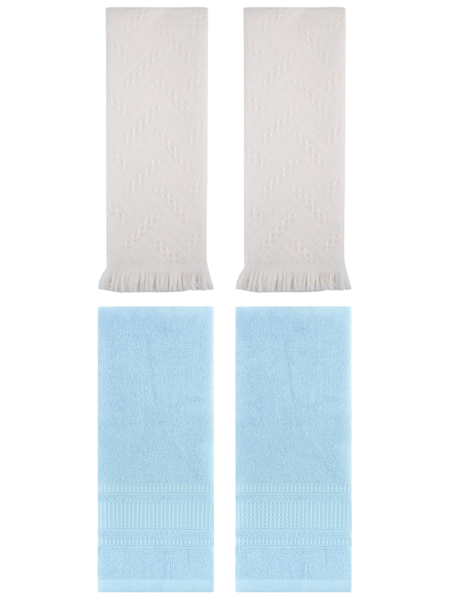 Unique Bargains 4 Pcs Solid Cotton Soft Waffle Hand Towels 13" x 29" Light Blue/Beige