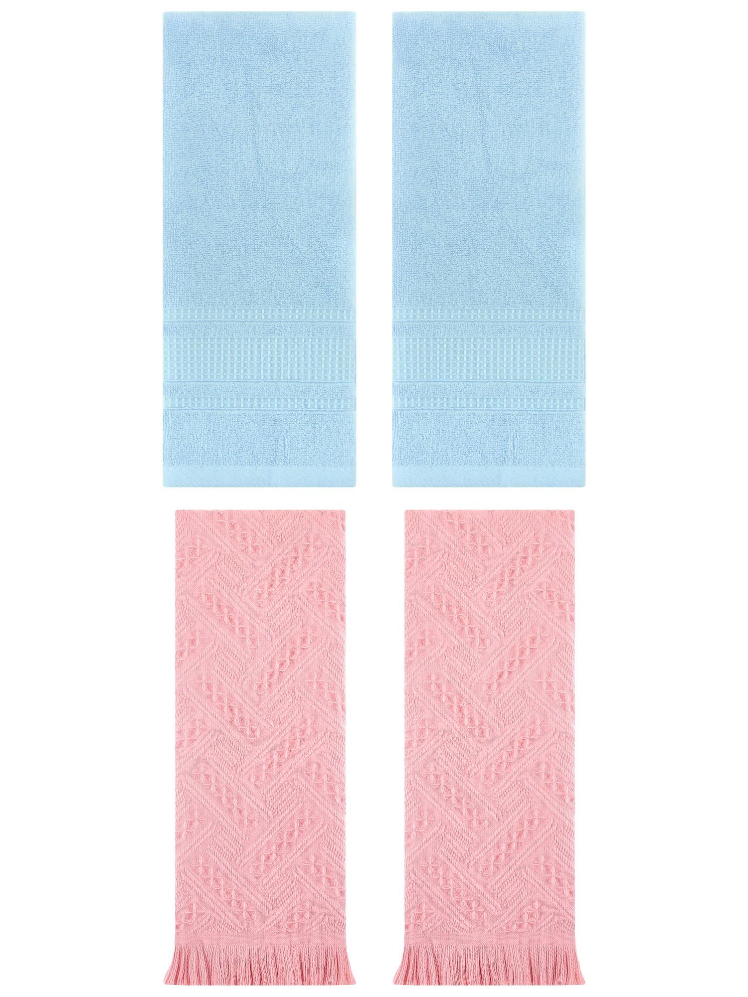 Unique Bargains 4 Pcs Solid Cotton Soft Waffle Hand Towels 13" x 29" Light Blue/Pink