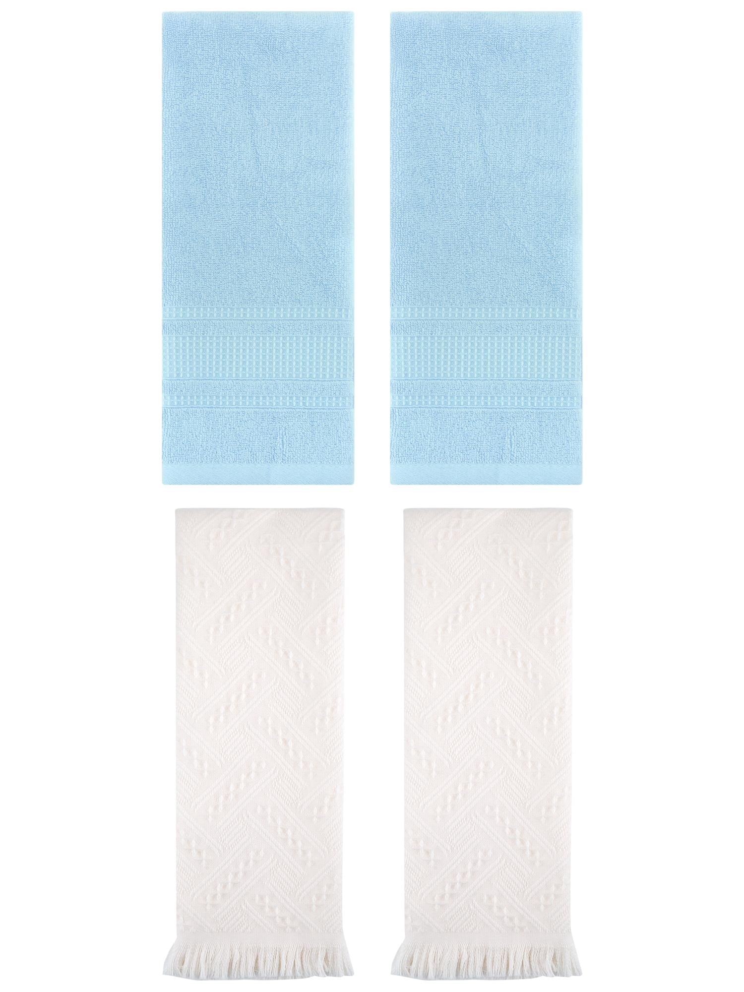 Unique Bargains 4 Pcs Solid Cotton Soft Waffle Hand Towels 13" x 29" Light Blue/White